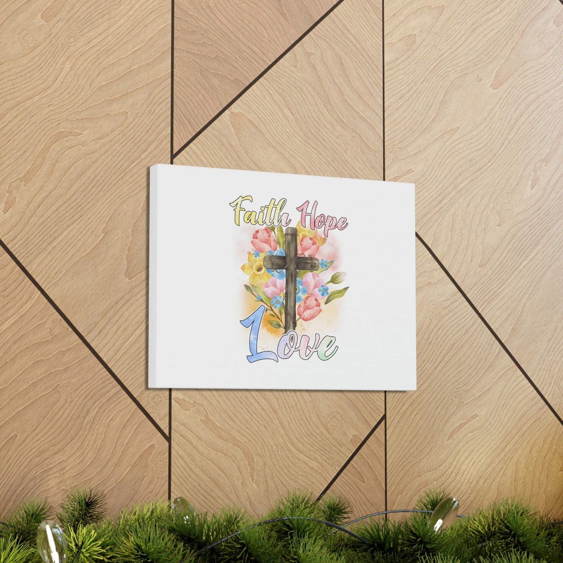 Faith, Hope, Love 1 Corinthians 13:13 Cross Flowers Christian Wall Art Bible Verse Print Ready to Hang Unframed-Express Your Love Gifts