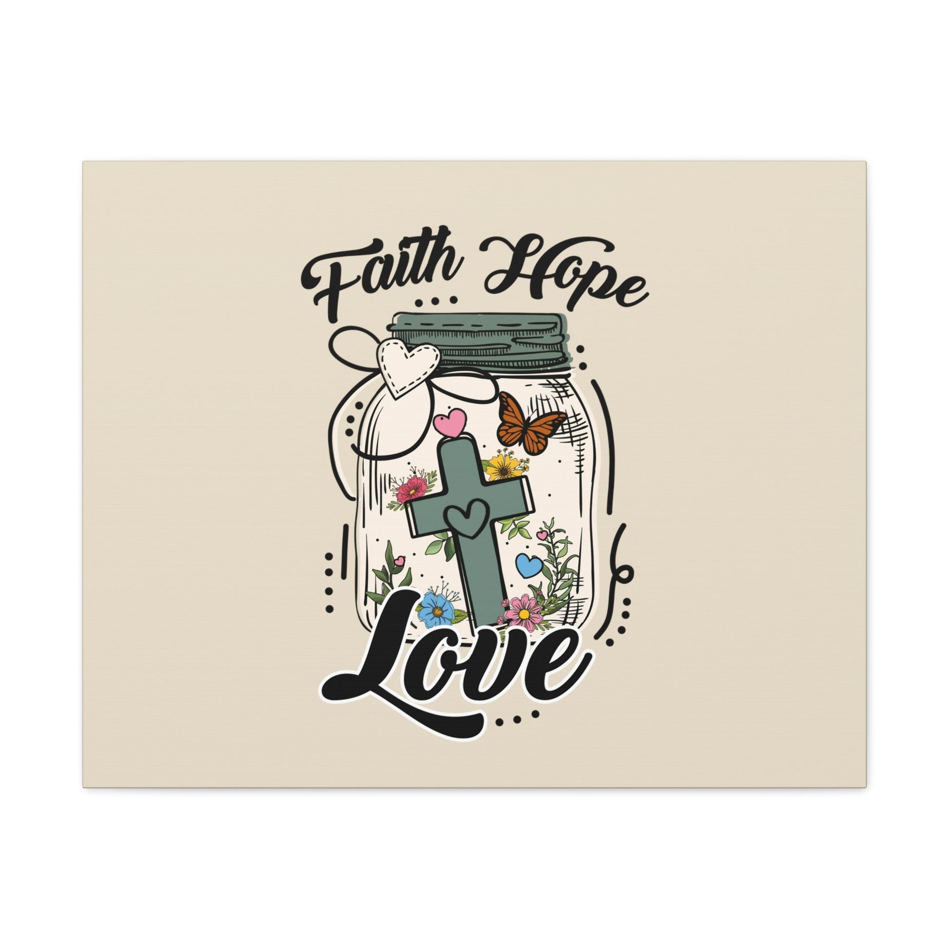 Scripture Walls Faith, Hope, Love Cross In A Jar 1 Corinthians 13:13 Bible Verse Canvas Christian Wall Art Ready to Hang Unframed-Express Your Love Gifts