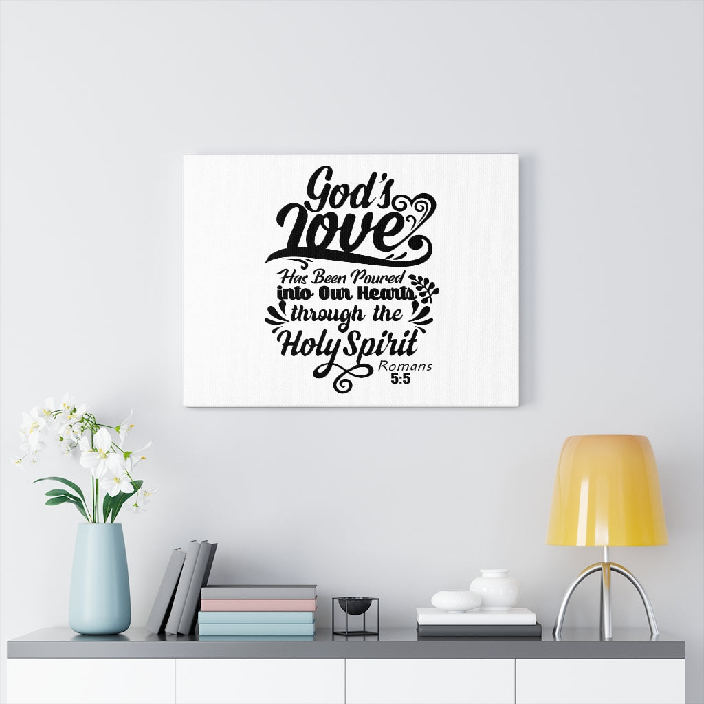Scripture Walls God's Love Into Our Hearts Romans 5:5 Bible Verse Canvas Christian Wall Art Ready to Hang Unframed-Express Your Love Gifts