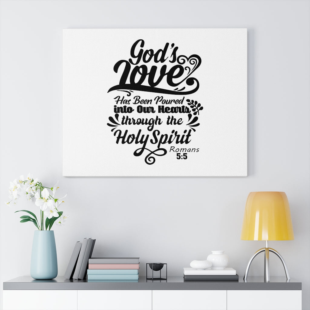 Scripture Walls God's Love Into Our Hearts Romans 5:5 Bible Verse Canvas Christian Wall Art Ready to Hang Unframed-Express Your Love Gifts