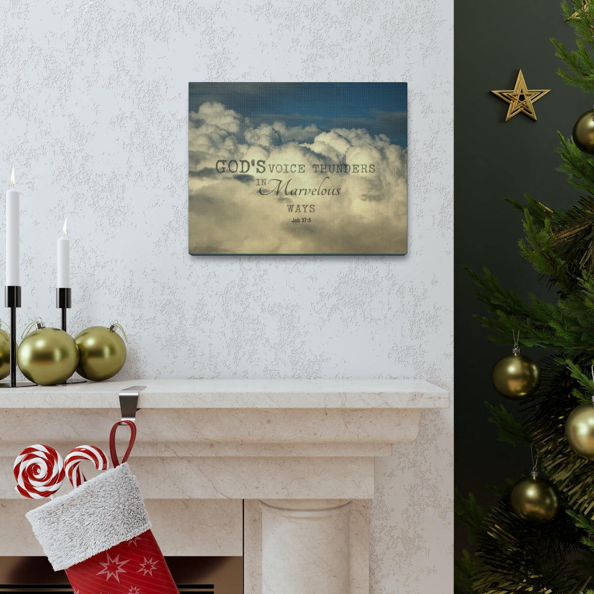Scripture Walls Gods Voice Thunders Job 37:5 Bible Verse Canvas Christian Wall Art Bible Verse Print Ready To Hang Unframed-Express Your Love Gifts