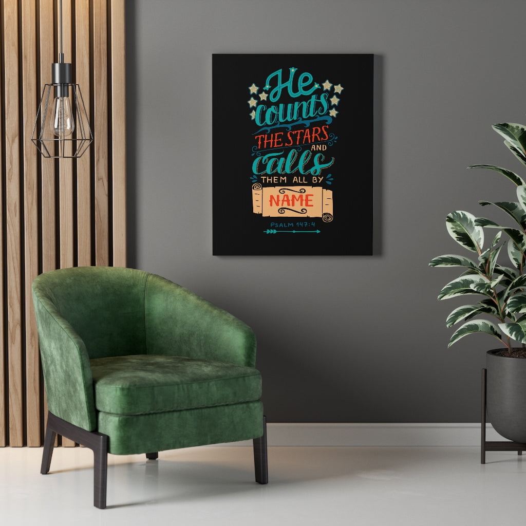 He Counts The Stars Psalm 147:4 Bible Verse Canvas Christian Wall Art Ready to Hang Unframed-Express Your Love Gifts