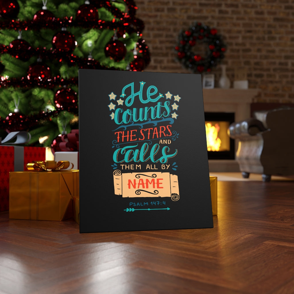 He Counts The Stars Psalm 147:4 Bible Verse Canvas Christian Wall Art Ready to Hang Unframed-Express Your Love Gifts