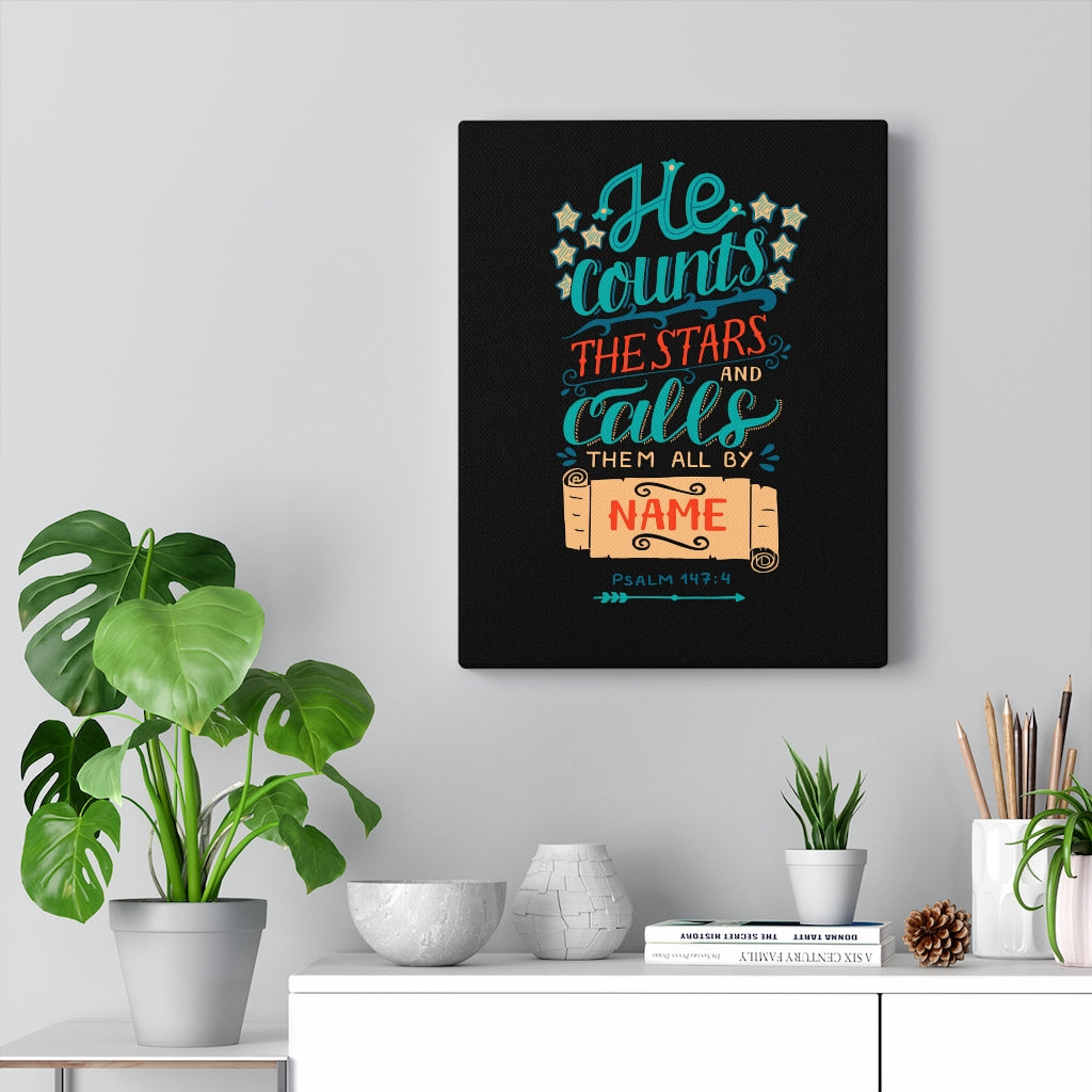 He Counts The Stars Psalm 147:4 Bible Verse Canvas Christian Wall Art Ready to Hang Unframed-Express Your Love Gifts