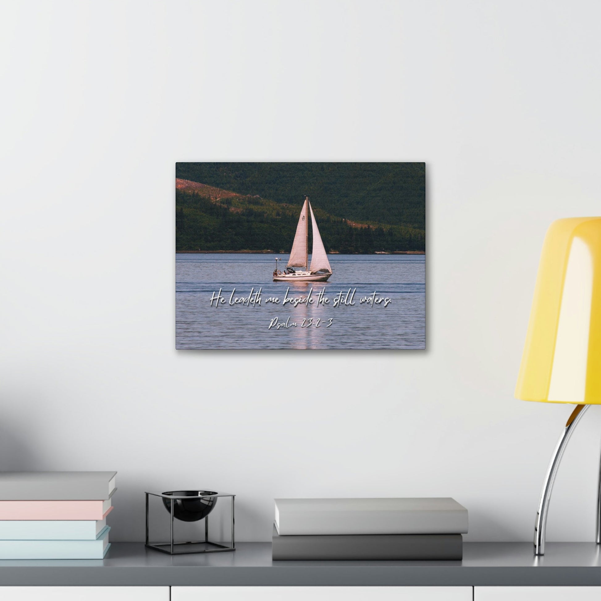 Scripture Walls He Leadeth Me Psalm 23:2 Bible Verse Canvas Christian Wall Art Ready to Hang Unframed-Express Your Love Gifts