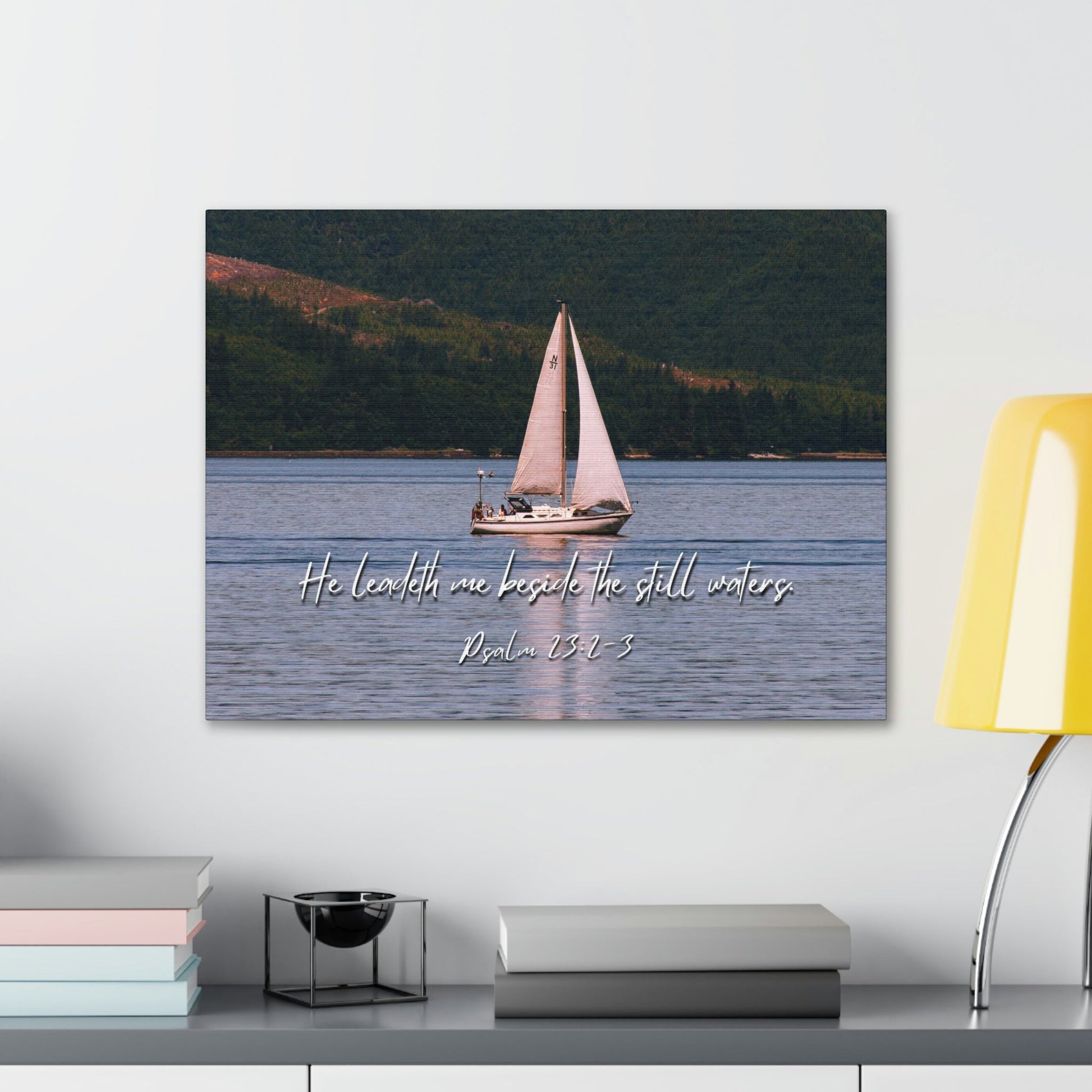Scripture Walls He Leadeth Me Psalm 23:2 Bible Verse Canvas Christian Wall Art Ready to Hang Unframed-Express Your Love Gifts