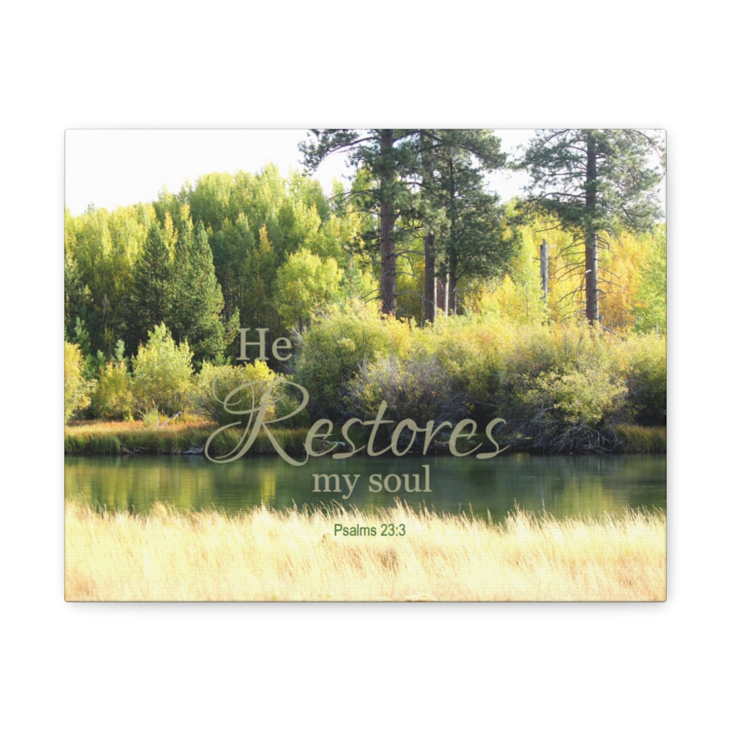 He Restores My Soul Psalm 23:3 Bible Verse Canvas Christian Wall Art Ready to Hang Unframed-Express Your Love Gifts