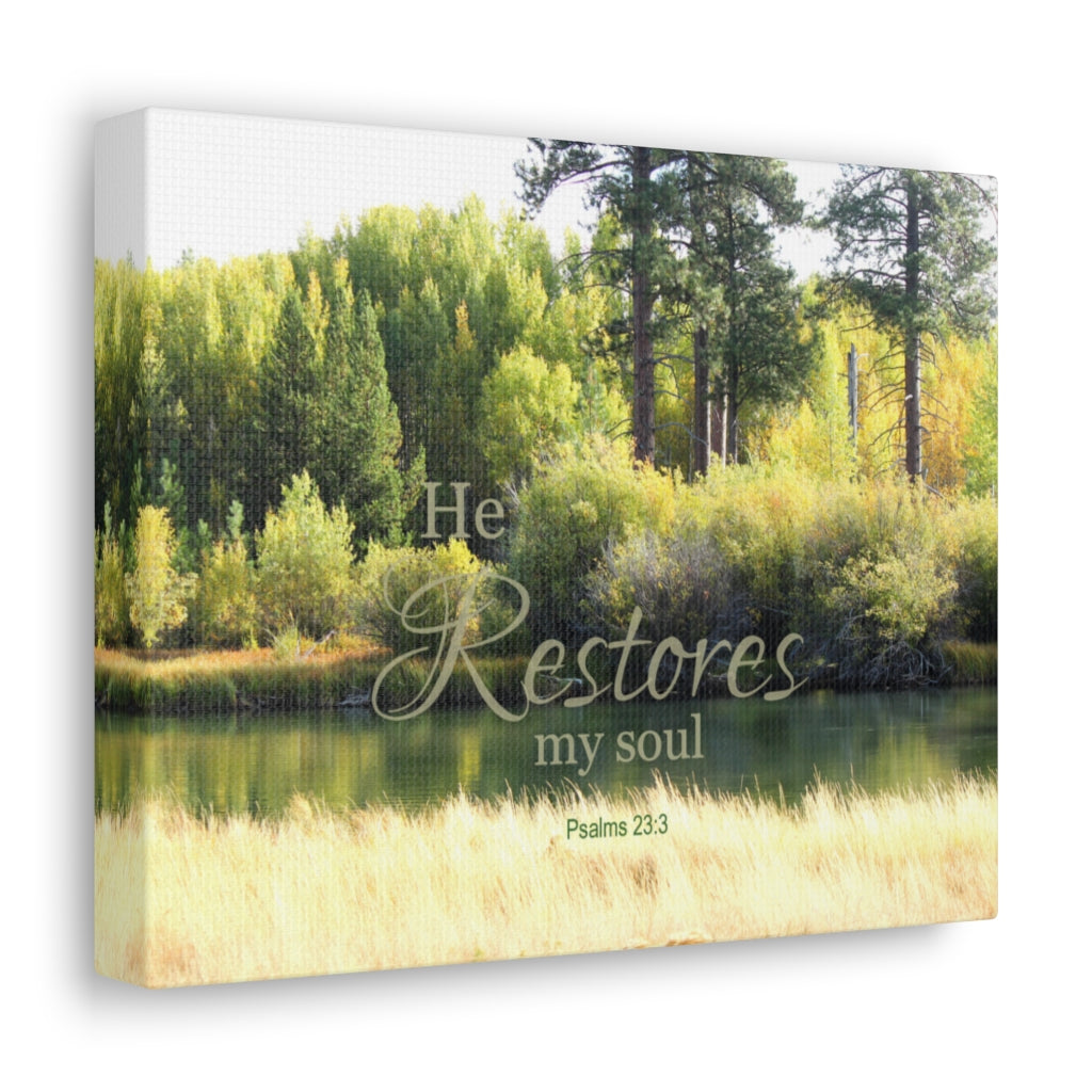 He Restores My Soul Psalm 23:3 Bible Verse Canvas Christian Wall Art Ready to Hang Unframed-Express Your Love Gifts