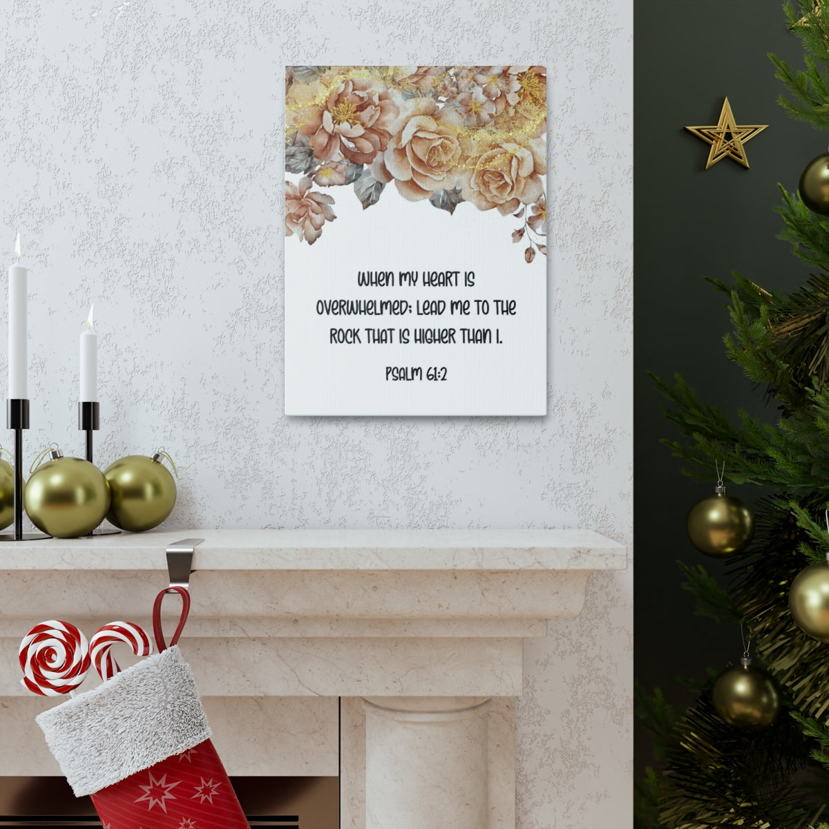 Scripture Walls Higher Than I Psalm 61:2 Floral Bible Verse Canvas Christian Wall Art Ready to Hang Unframed-Express Your Love Gifts