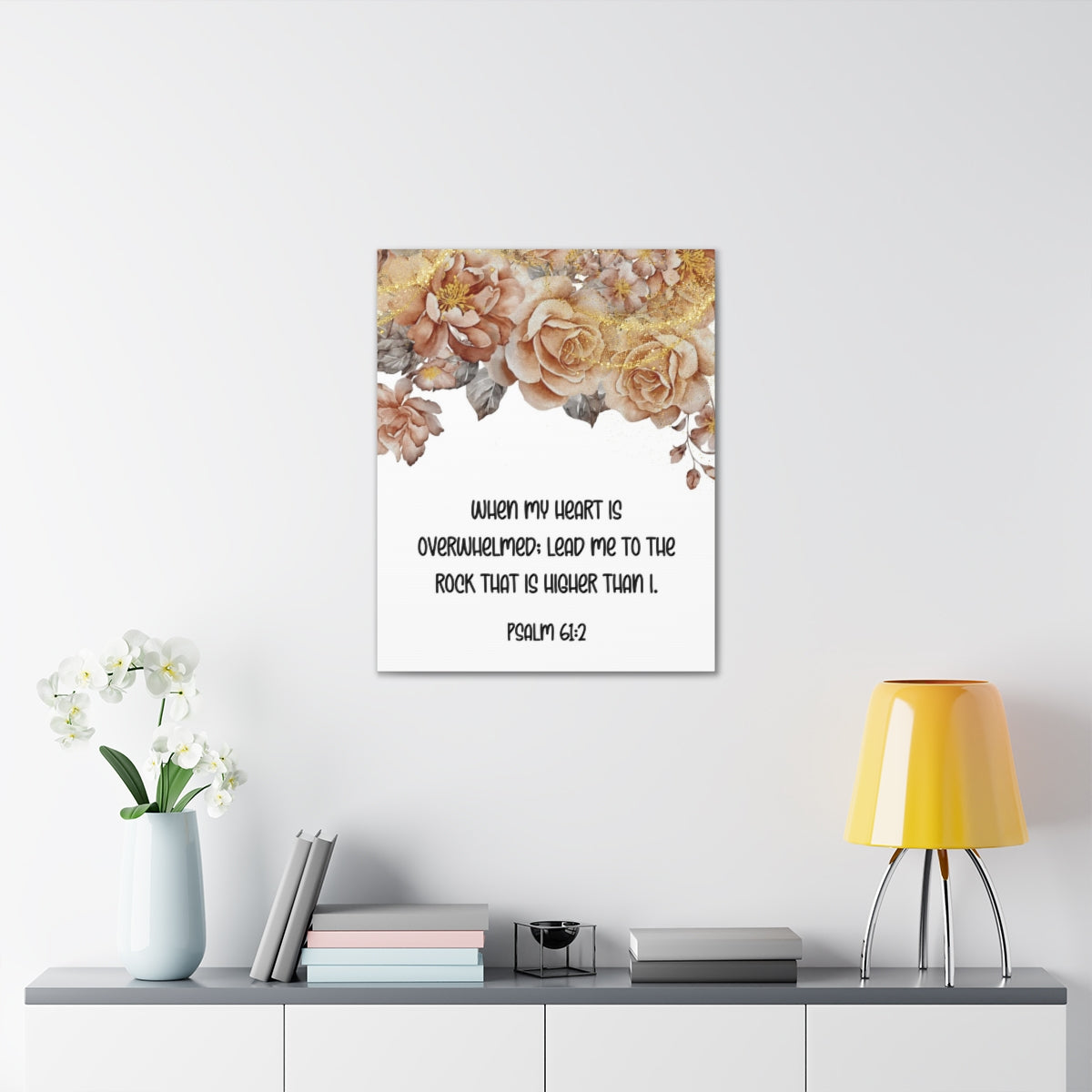 Scripture Walls Higher Than I Psalm 61:2 Floral Bible Verse Canvas Christian Wall Art Ready to Hang Unframed-Express Your Love Gifts
