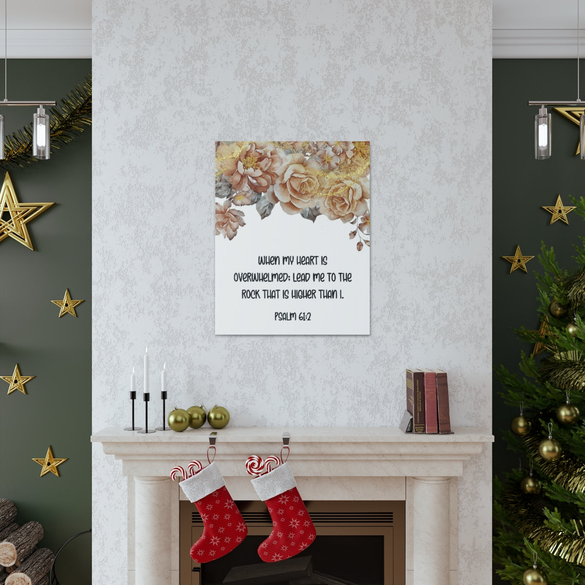 Scripture Walls Higher Than I Psalm 61:2 Floral Bible Verse Canvas Christian Wall Art Ready to Hang Unframed-Express Your Love Gifts