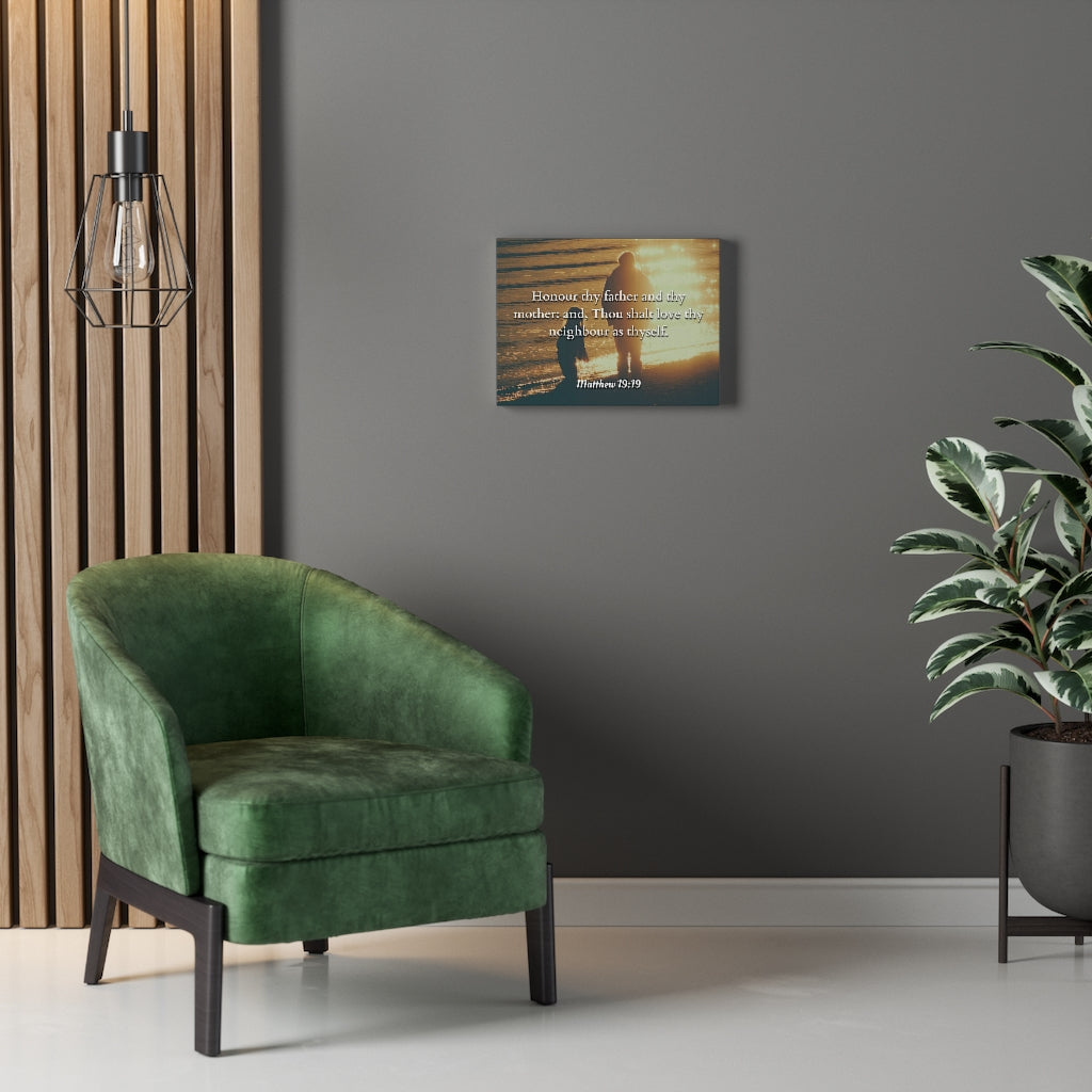 Honour Matthew 19:19 Bible Verse Canvas Christian Wall Art Ready to Hang Unframed-Express Your Love Gifts