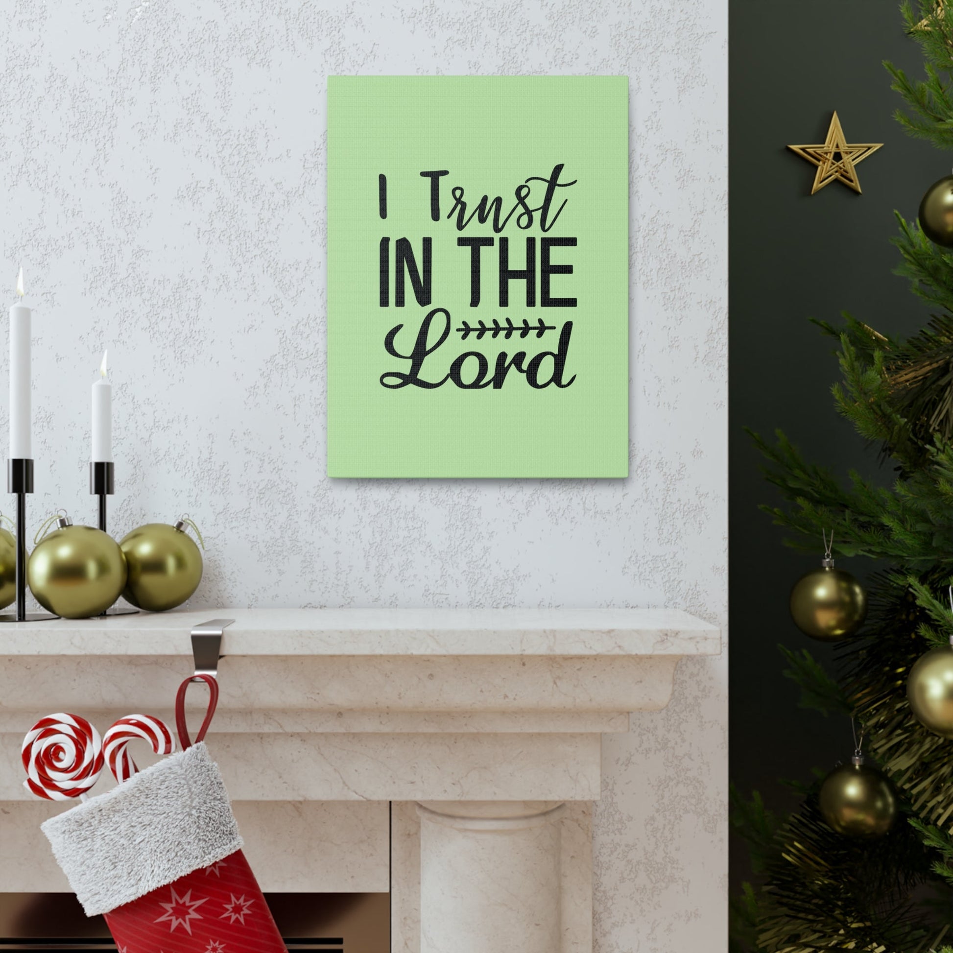 Scripture Walls I Trust In The Lord Leaf Green Proverbs 3:5 Bible Canvas Christian Wall Art Ready to Hang Unframed-Express Your Love Gifts