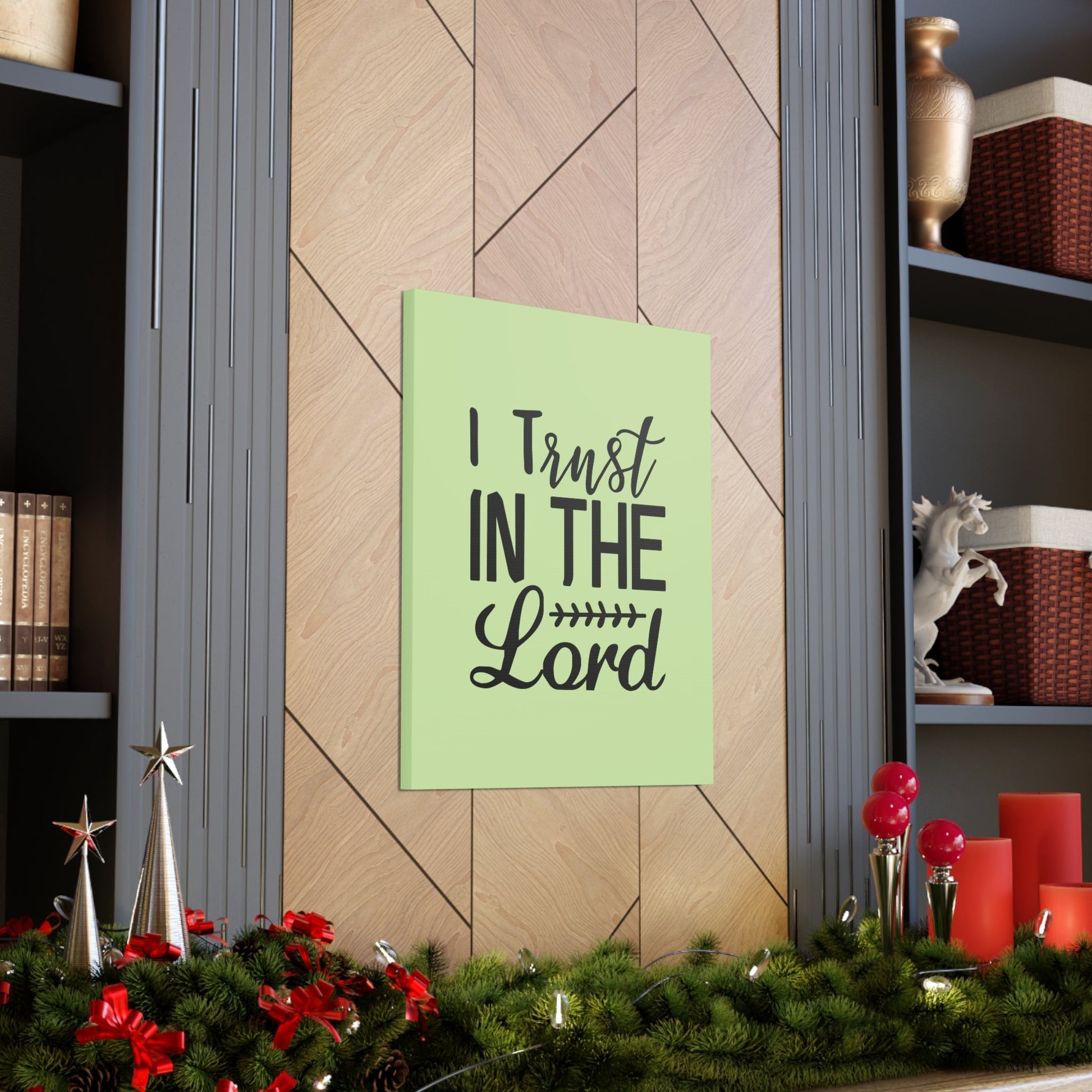 Scripture Walls I Trust In The Lord Leaf Green Proverbs 3:5 Bible Canvas Christian Wall Art Ready to Hang Unframed-Express Your Love Gifts