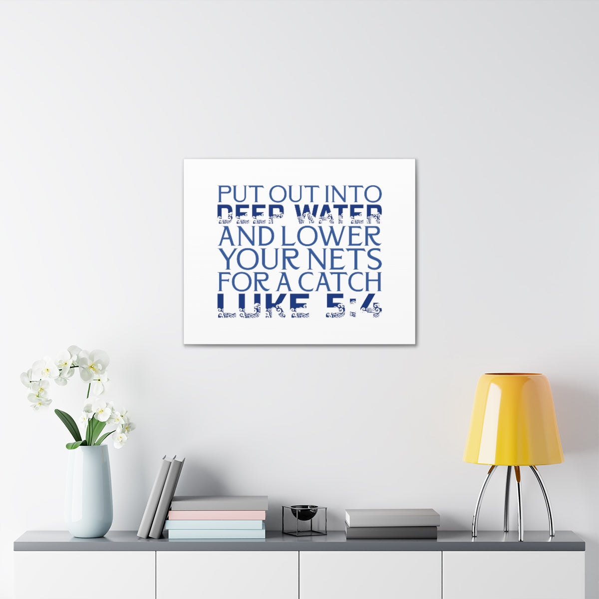 Scripture Walls Into Deep Water Luke 5:4 Waves Bible Verse Canvas Christian Wall Art Ready to Hang Unframed-Express Your Love Gifts