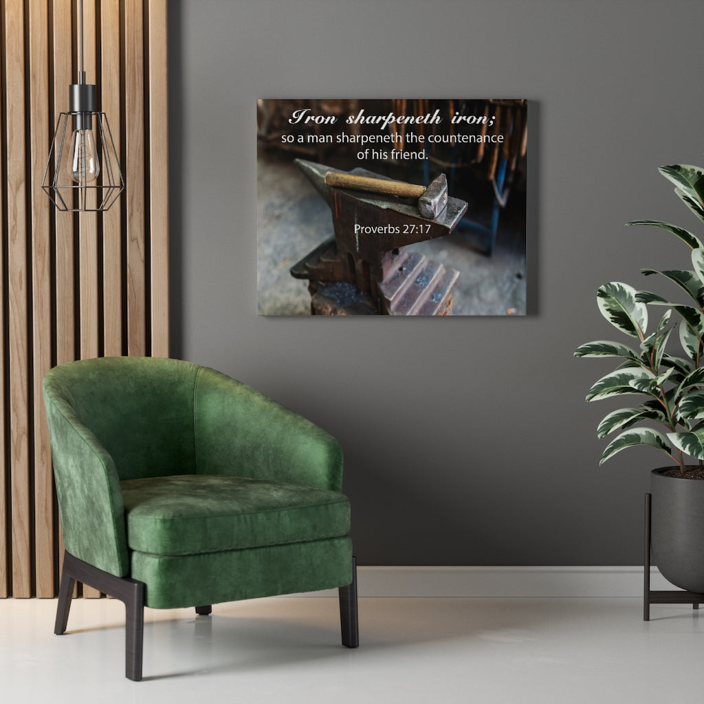 Scripture Walls Iron Sharpeneth Iron Proverbs 27:17 Bible Verse Canvas Christian Wall Art Ready to Hang Unframed-Express Your Love Gifts