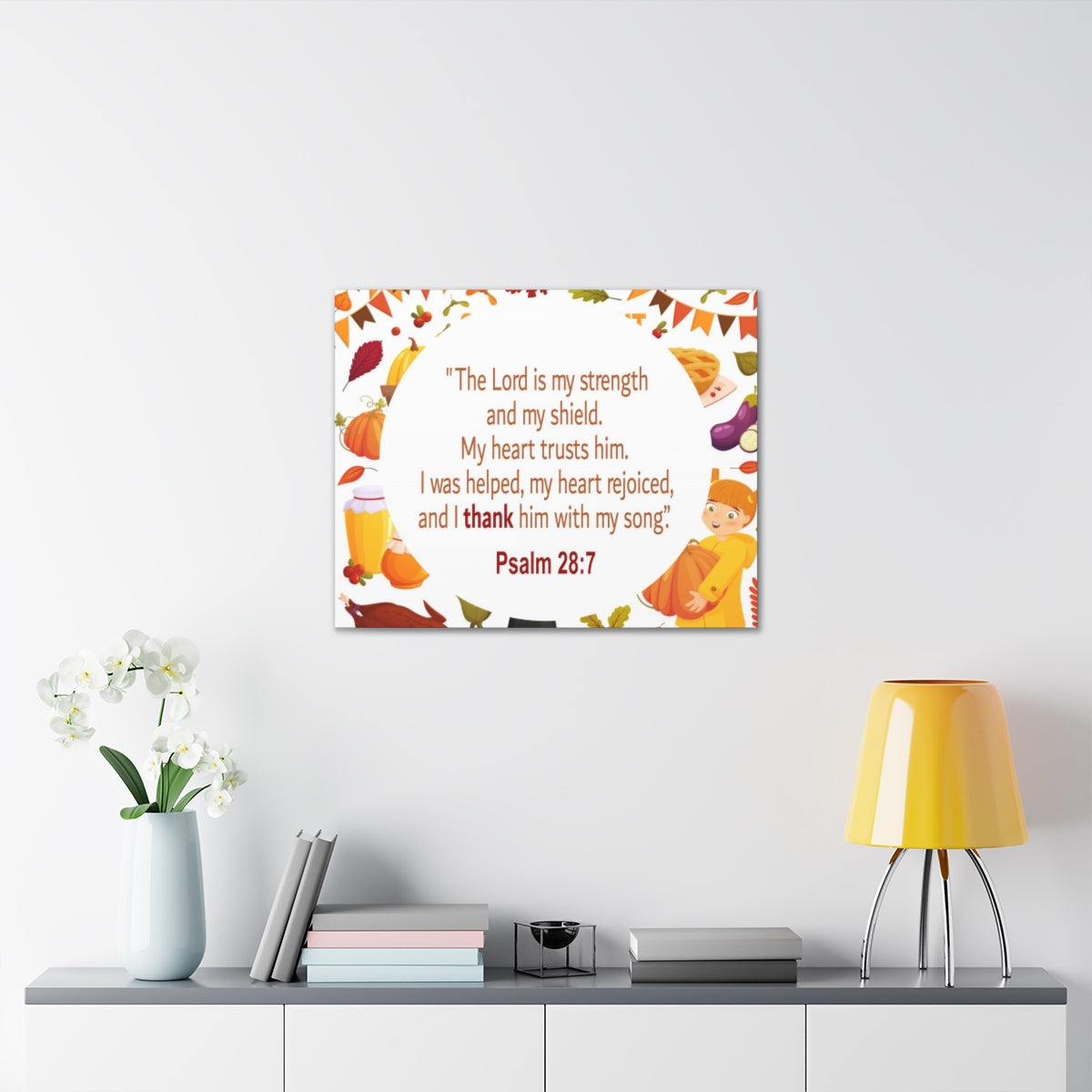Scripture Walls Lord Is My Strength Psalm 28:7 Bible Verse Canvas Christian Wall Art Ready to Hang Unframed-Express Your Love Gifts