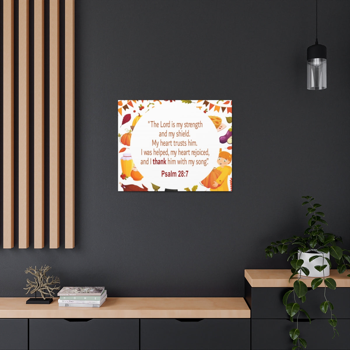 Scripture Walls Lord Is My Strength Psalm 28:7 Bible Verse Canvas Christian Wall Art Ready to Hang Unframed-Express Your Love Gifts