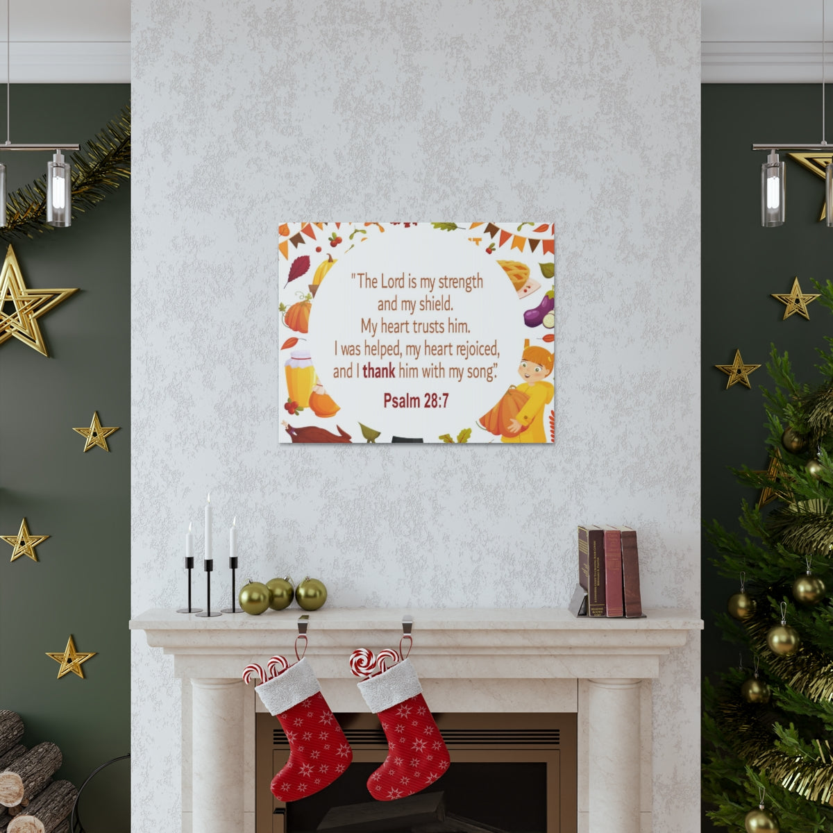 Scripture Walls Lord Is My Strength Psalm 28:7 Bible Verse Canvas Christian Wall Art Ready to Hang Unframed-Express Your Love Gifts