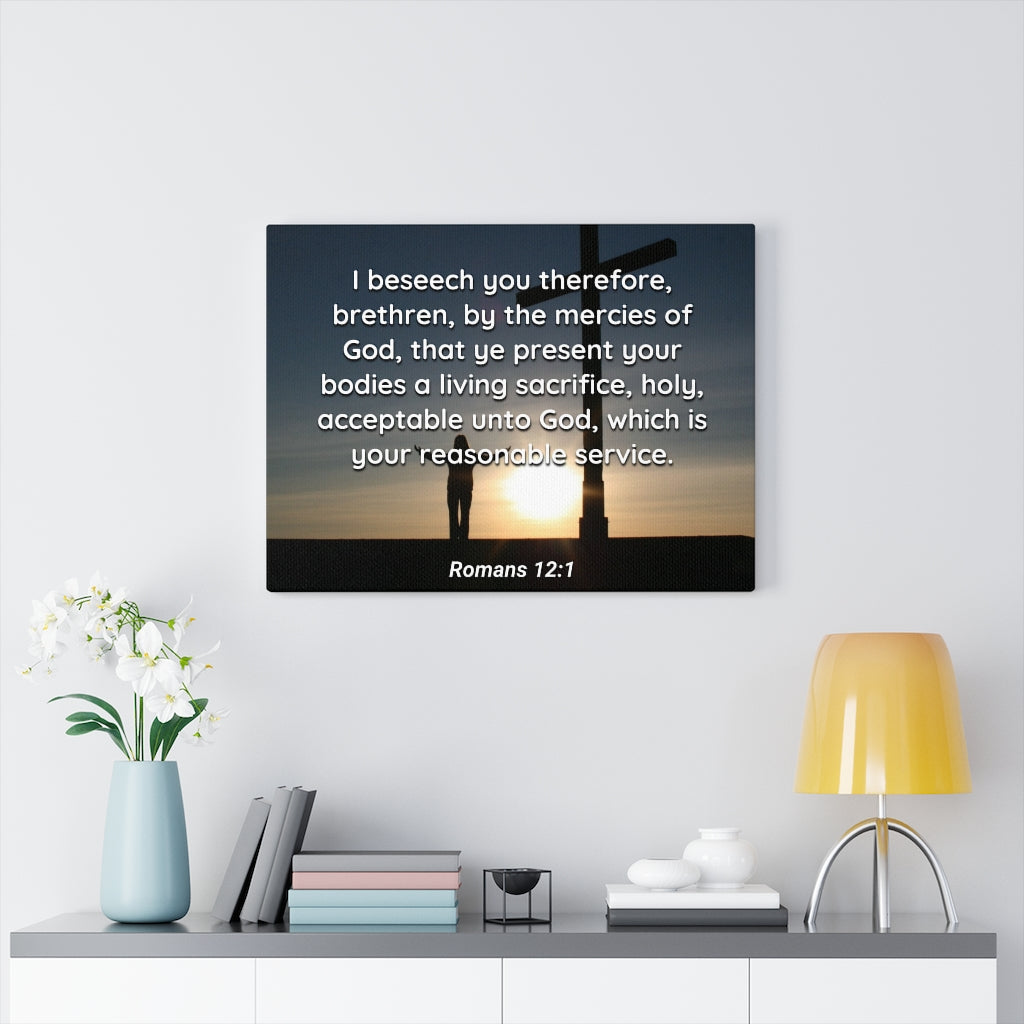 Mercies Of God Romans 12:1 Bible Verse Canvas Christian Wall Art Ready to Hang Unframed-Express Your Love Gifts