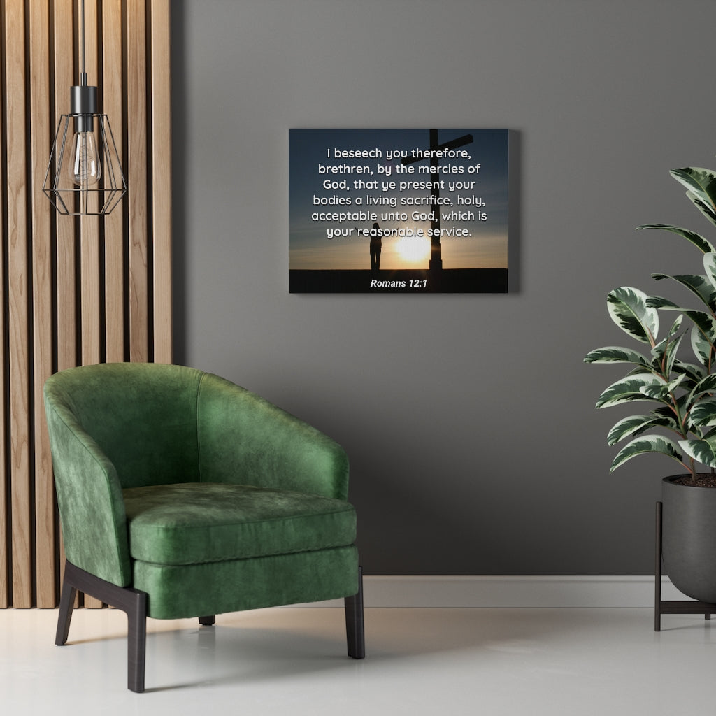 Mercies Of God Romans 12:1 Bible Verse Canvas Christian Wall Art Ready to Hang Unframed-Express Your Love Gifts