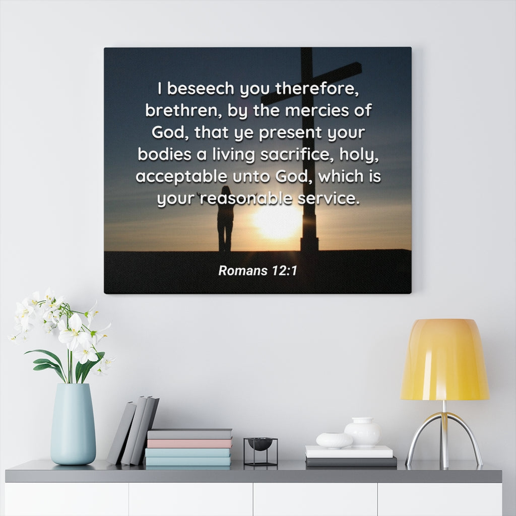 Mercies Of God Romans 12:1 Bible Verse Canvas Christian Wall Art Ready to Hang Unframed-Express Your Love Gifts