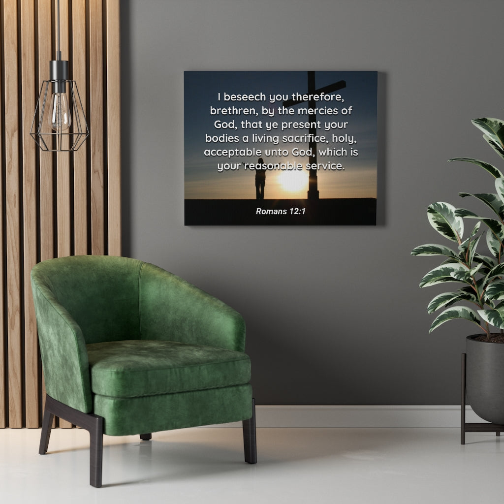 Mercies Of God Romans 12:1 Bible Verse Canvas Christian Wall Art Ready to Hang Unframed-Express Your Love Gifts