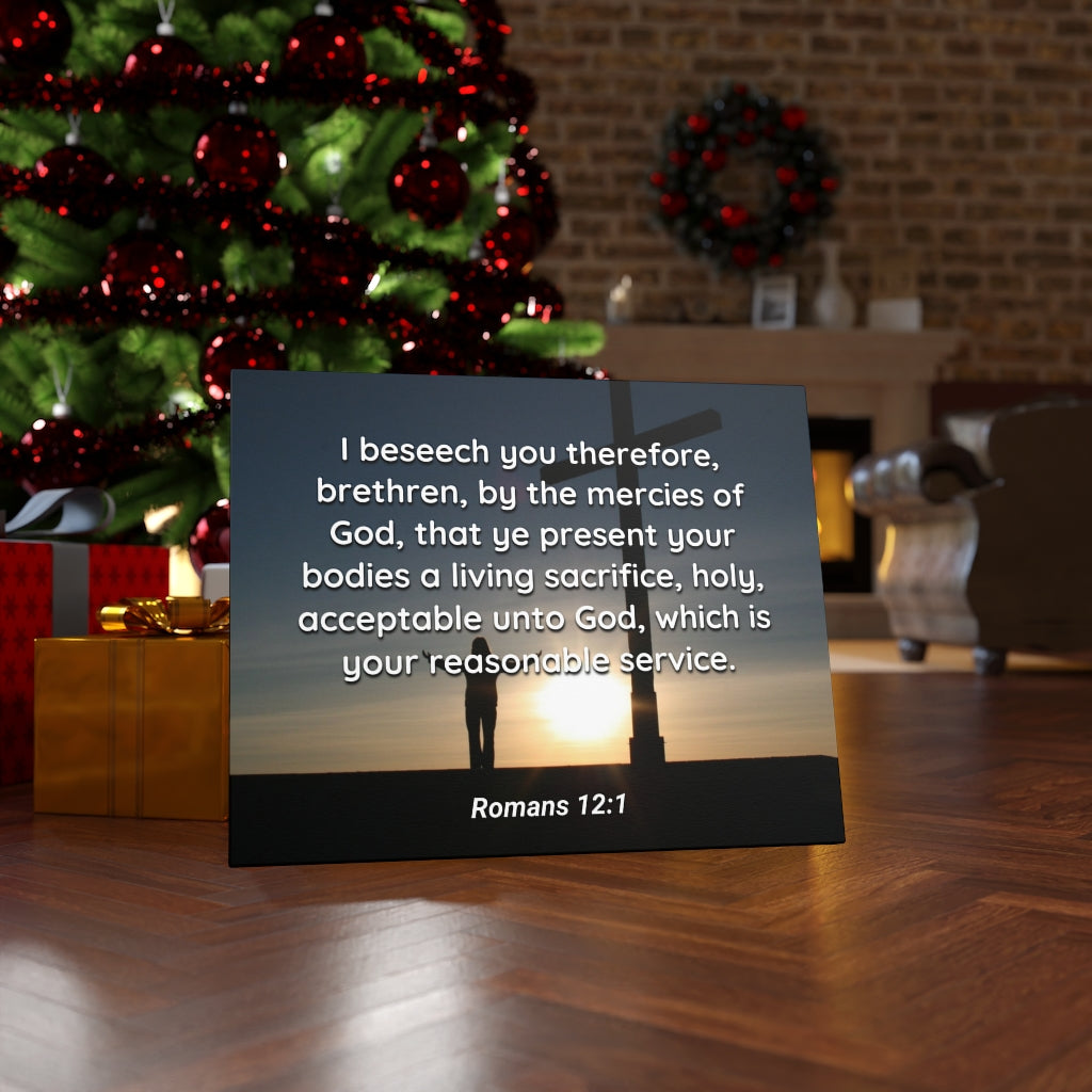 Mercies Of God Romans 12:1 Bible Verse Canvas Christian Wall Art Ready to Hang Unframed-Express Your Love Gifts