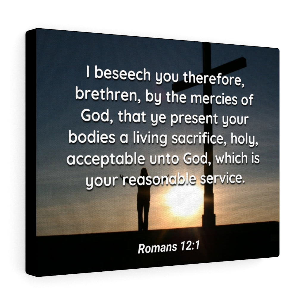 Mercies Of God Romans 12:1 Bible Verse Canvas Christian Wall Art Ready to Hang Unframed-Express Your Love Gifts