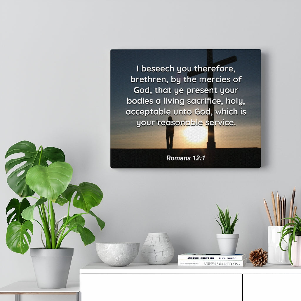 Mercies Of God Romans 12:1 Bible Verse Canvas Christian Wall Art Ready to Hang Unframed-Express Your Love Gifts