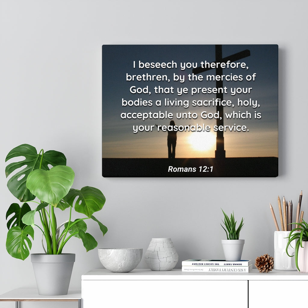 Mercies Of God Romans 12:1 Bible Verse Canvas Christian Wall Art Ready to Hang Unframed-Express Your Love Gifts