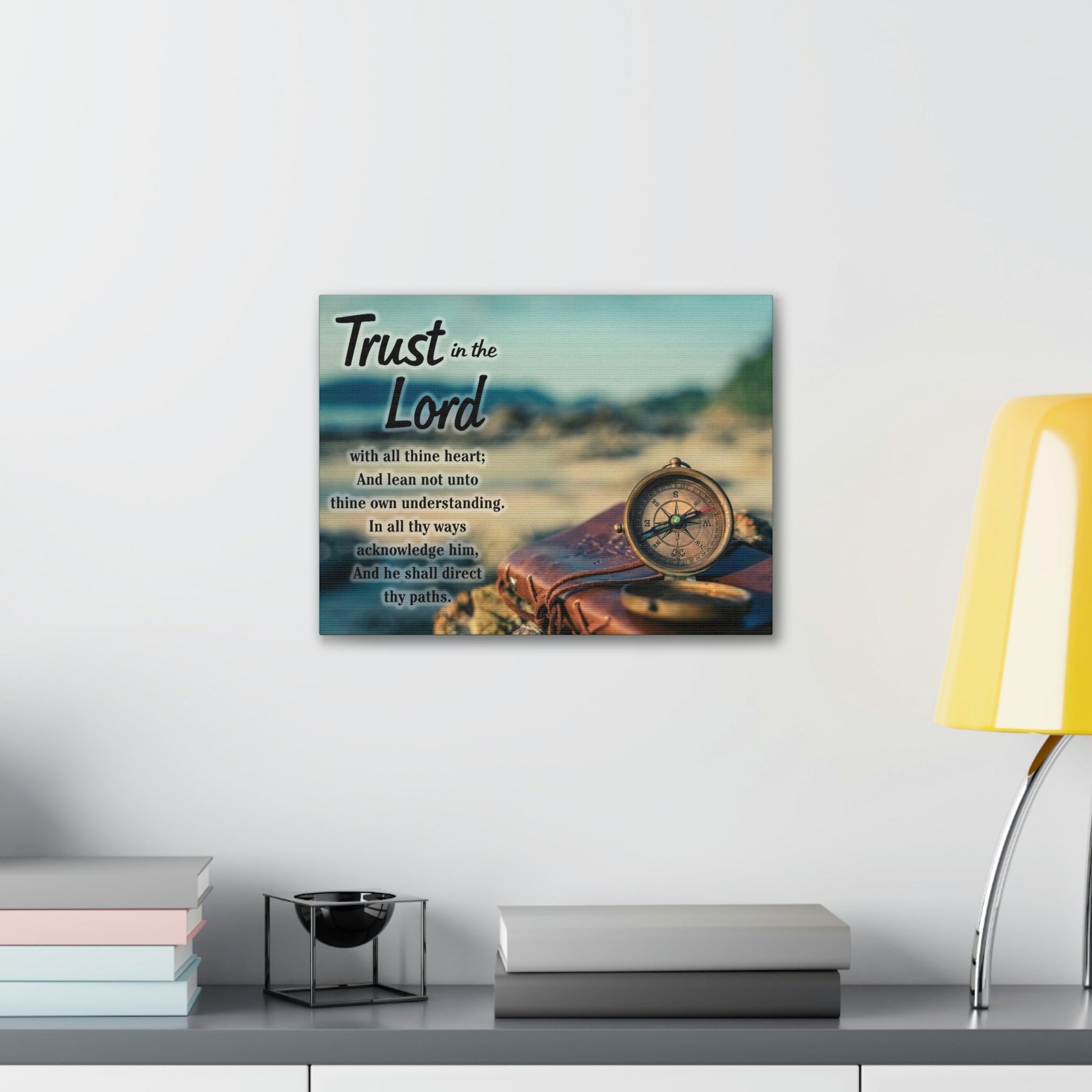 Scripture Walls Nautical Compass Proverbs 3:5 Bible Verse Canvas Christian Wall Art Ready to Hang Unframed-Express Your Love Gifts
