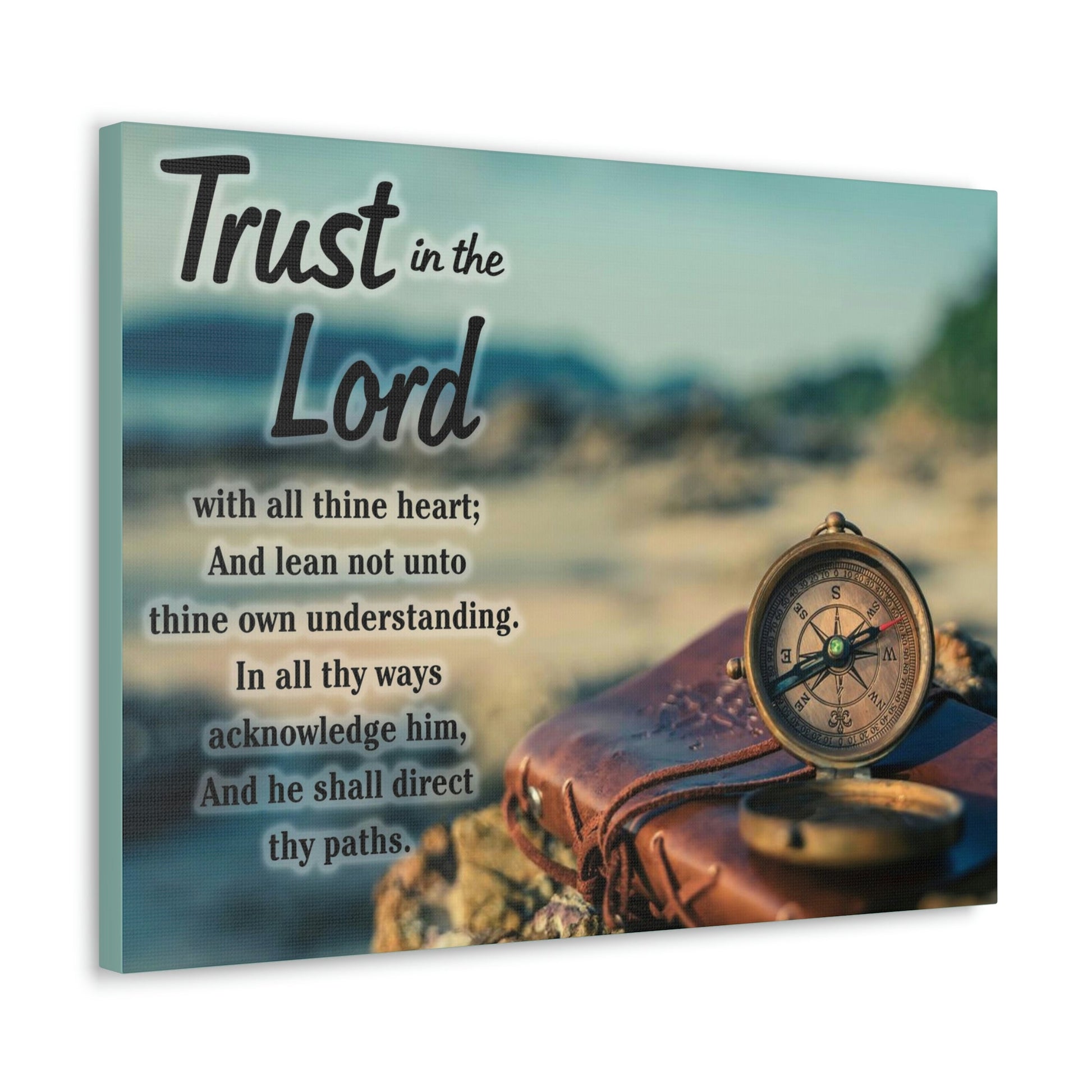 Scripture Walls Nautical Compass Proverbs 3:5 Bible Verse Canvas Christian Wall Art Ready to Hang Unframed-Express Your Love Gifts