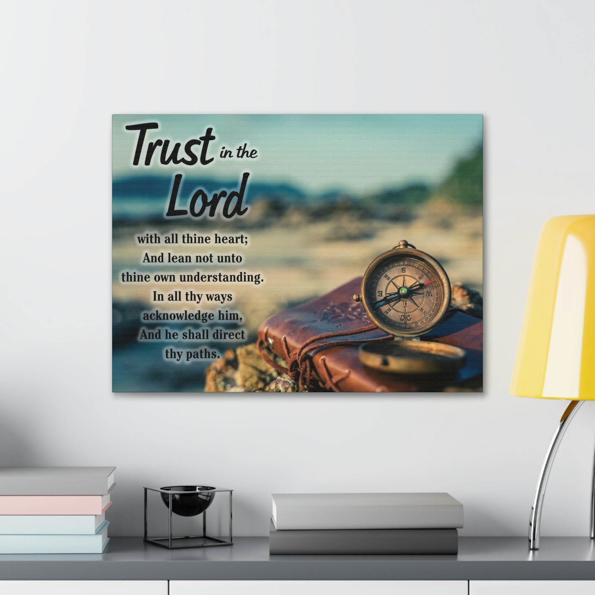 Scripture Walls Nautical Compass Proverbs 3:5 Bible Verse Canvas Christian Wall Art Ready to Hang Unframed-Express Your Love Gifts