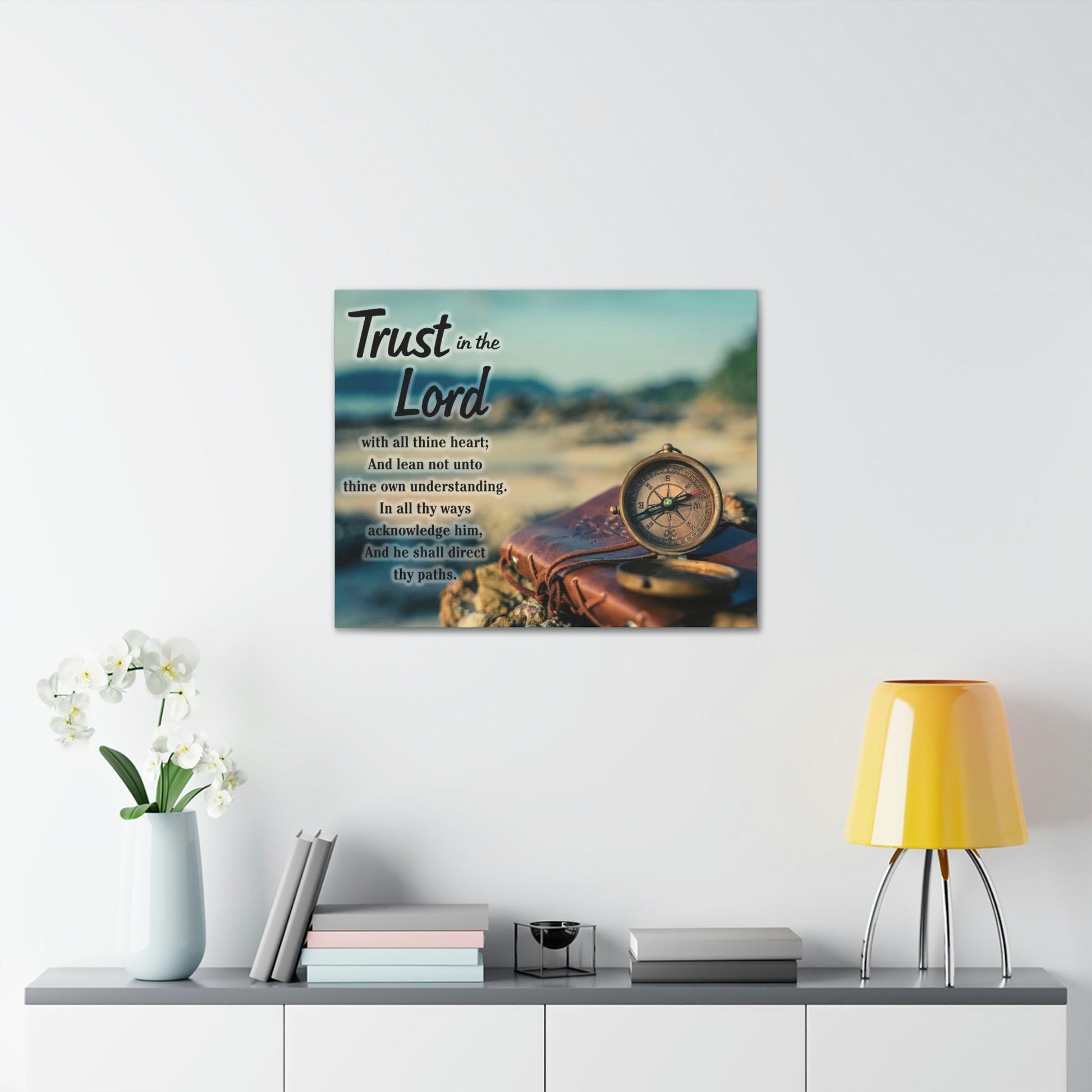 Scripture Walls Nautical Compass Proverbs 3:5 Bible Verse Canvas Christian Wall Art Ready to Hang Unframed-Express Your Love Gifts