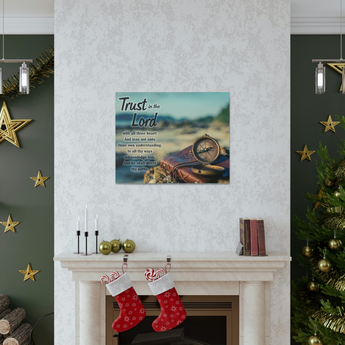 Scripture Walls Nautical Compass Proverbs 3:5 Bible Verse Canvas Christian Wall Art Ready to Hang Unframed-Express Your Love Gifts