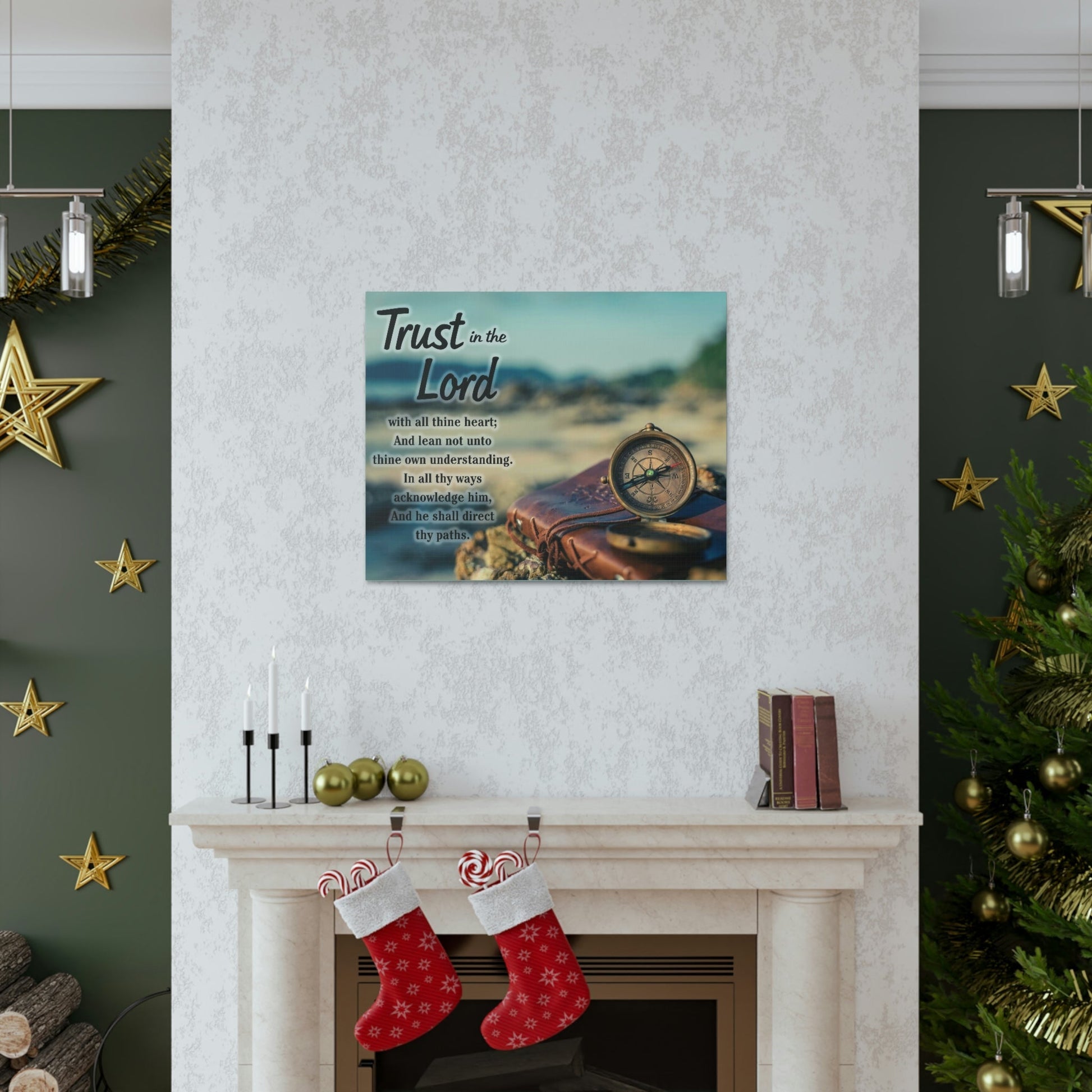 Scripture Walls Nautical Compass Proverbs 3:5 Bible Verse Canvas Christian Wall Art Ready to Hang Unframed-Express Your Love Gifts