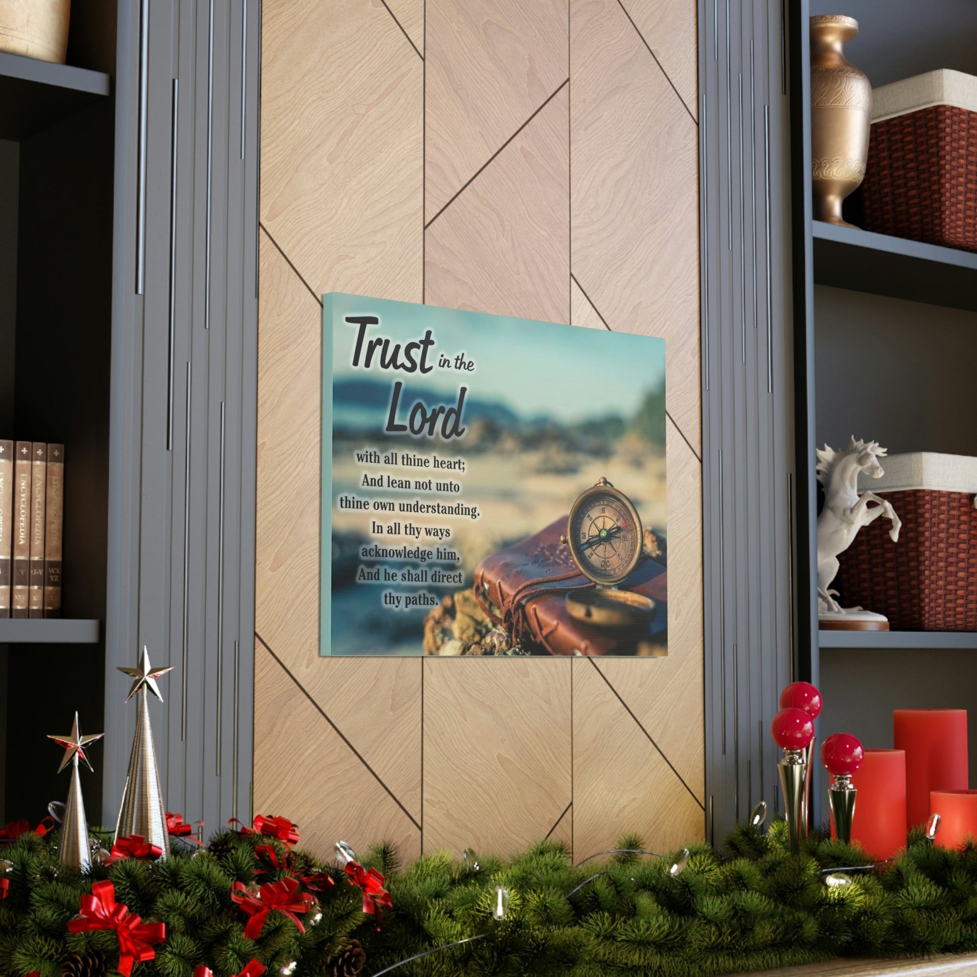 Scripture Walls Nautical Compass Proverbs 3:5 Bible Verse Canvas Christian Wall Art Ready to Hang Unframed-Express Your Love Gifts