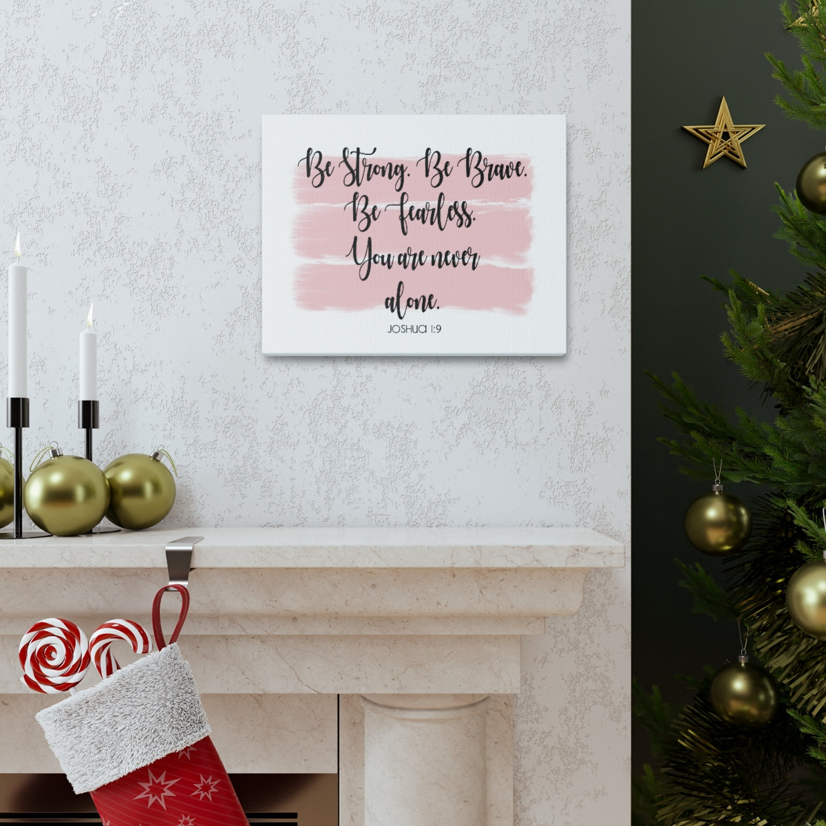 Scripture Walls Never Alone Joshua 1:9 Pink Bible Verse Canvas Christian Wall Art Ready to Hang Unframed-Express Your Love Gifts