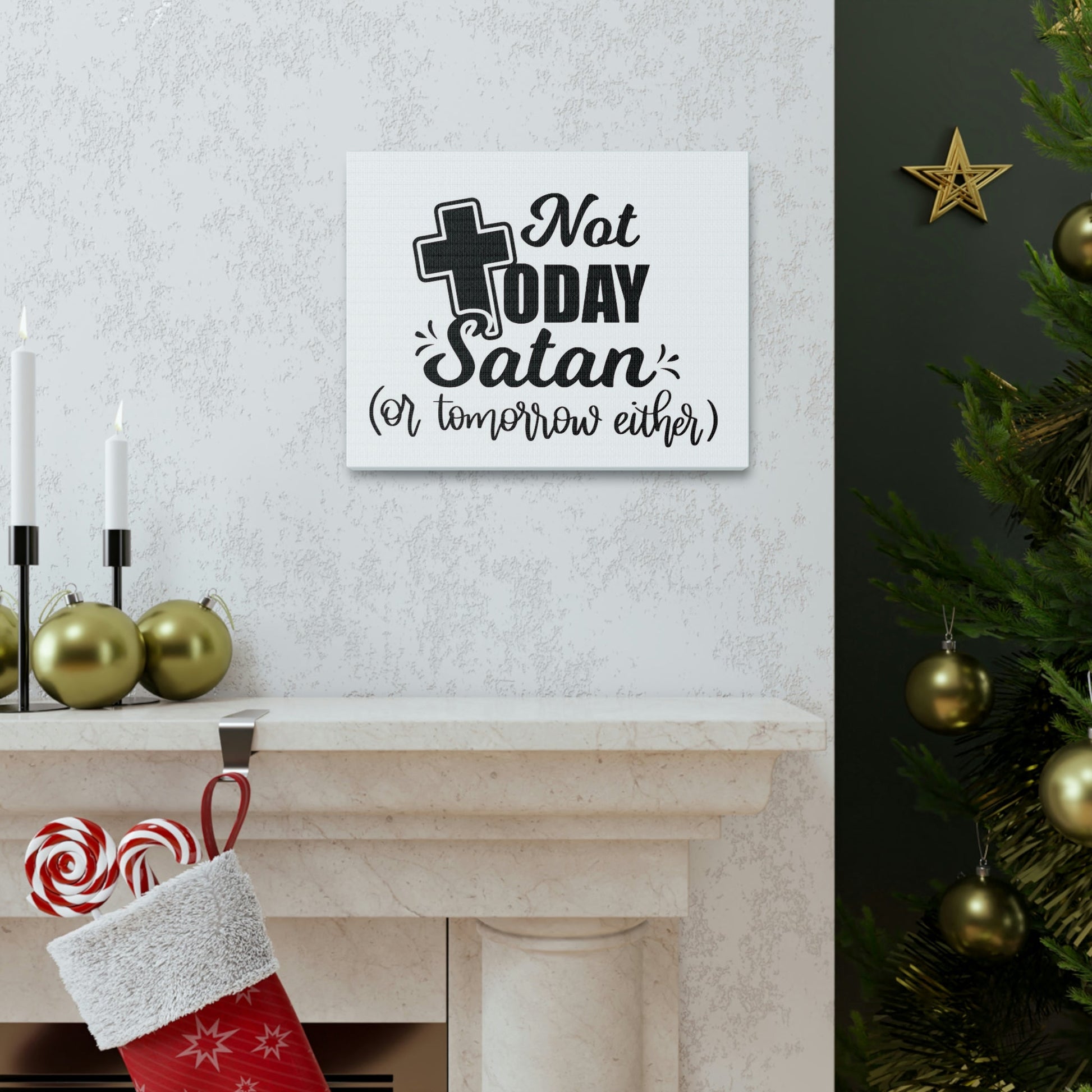 Scripture Walls Not Today Satan 1 Corinthians 10:13 Bible Verse Canvas Christian Wall Art Ready to Hang Unframed-Express Your Love Gifts