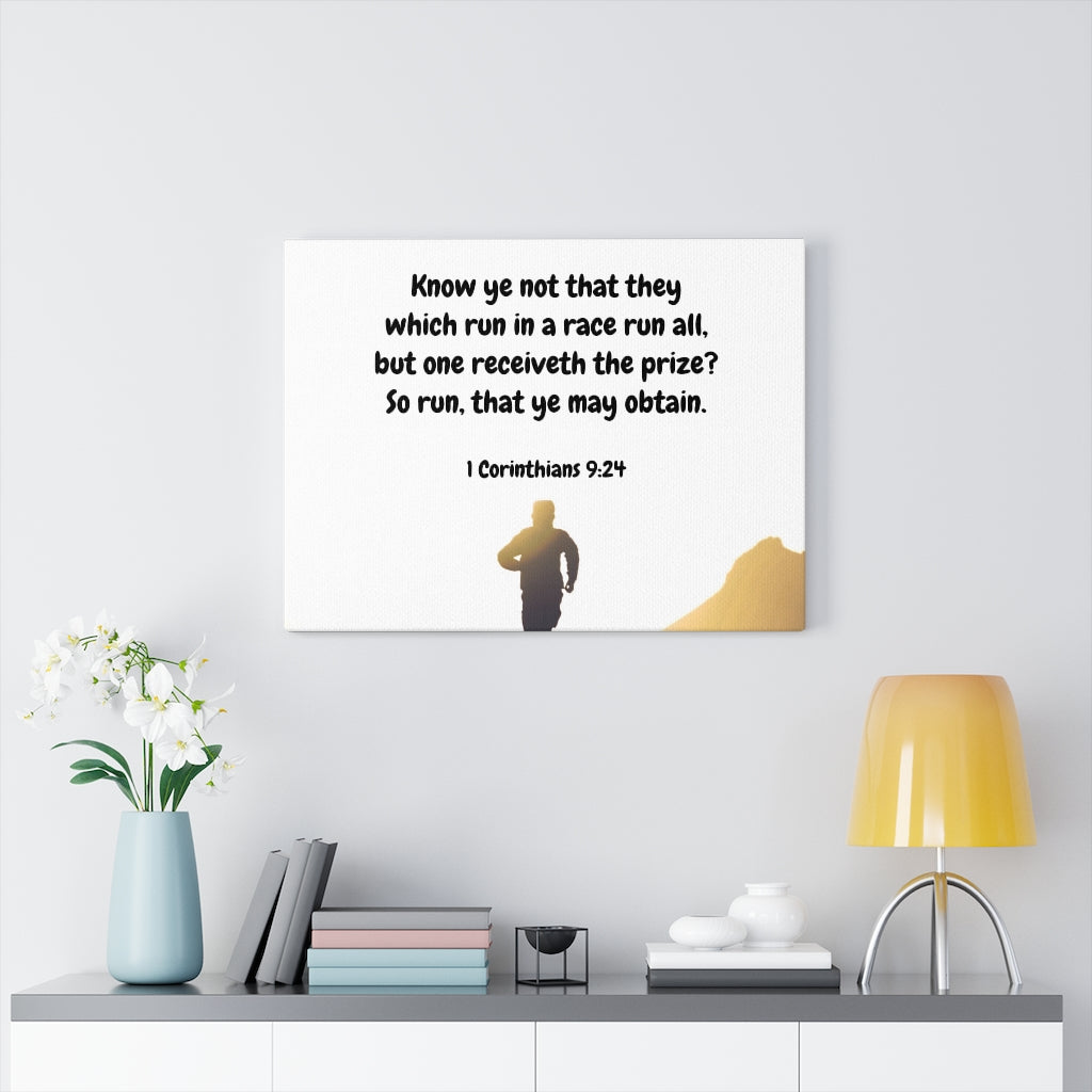 Obtain 1 Corinthians 9:24 Bible Verse Canvas Christian Wall Art Ready to Hang Unframed-Express Your Love Gifts