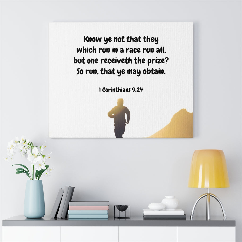 Obtain 1 Corinthians 9:24 Bible Verse Canvas Christian Wall Art Ready to Hang Unframed-Express Your Love Gifts