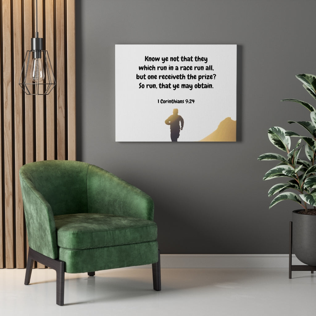 Obtain 1 Corinthians 9:24 Bible Verse Canvas Christian Wall Art Ready to Hang Unframed-Express Your Love Gifts
