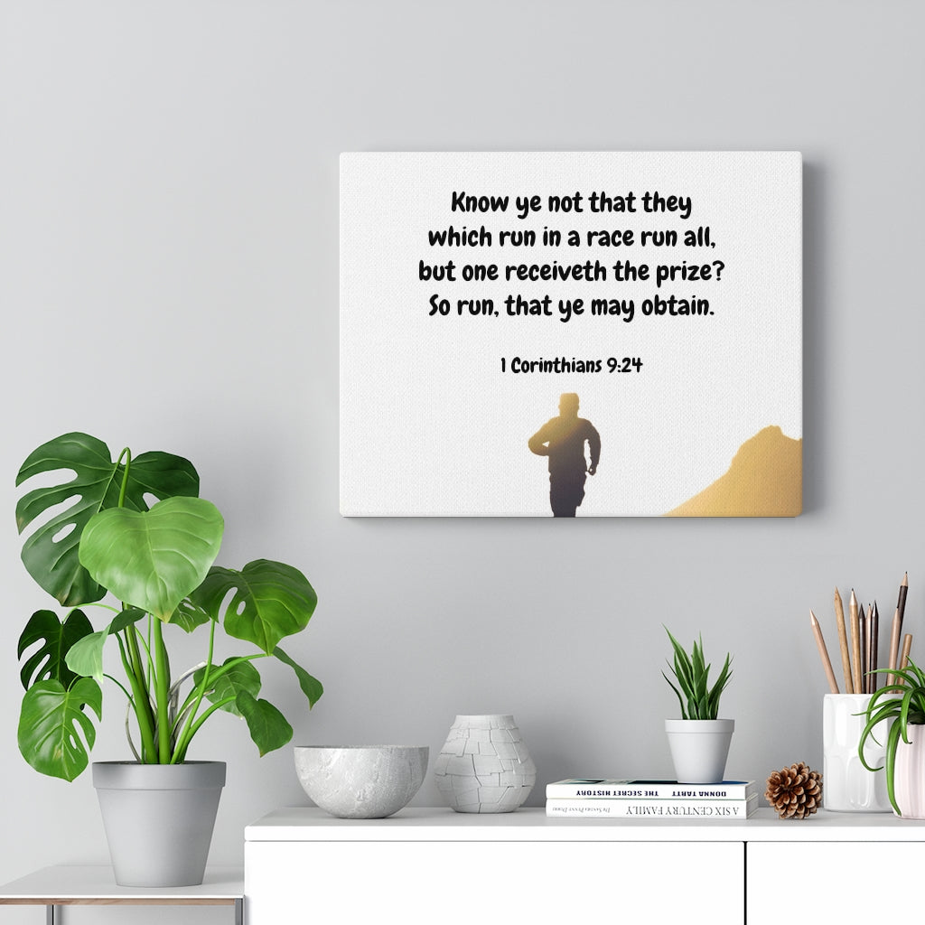Obtain 1 Corinthians 9:24 Bible Verse Canvas Christian Wall Art Ready to Hang Unframed-Express Your Love Gifts