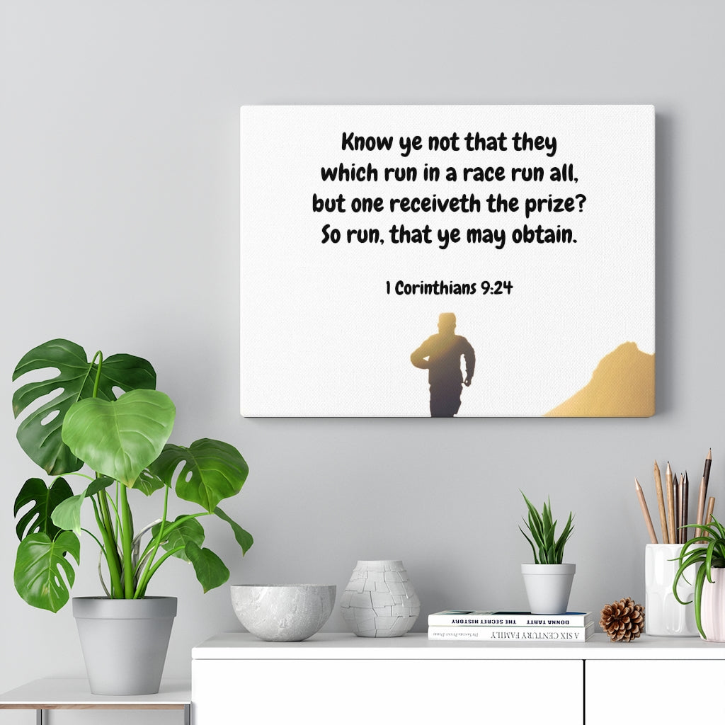 Obtain 1 Corinthians 9:24 Bible Verse Canvas Christian Wall Art Ready to Hang Unframed-Express Your Love Gifts