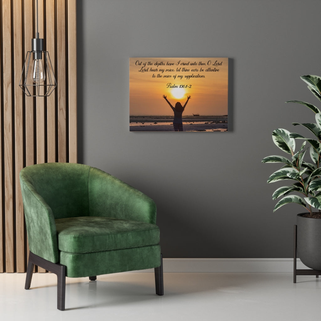 Scripture Walls Out of The Depths Psalm 130:1-2 Bible Verse Canvas Christian Wall Art Ready to Hang Unframed-Express Your Love Gifts