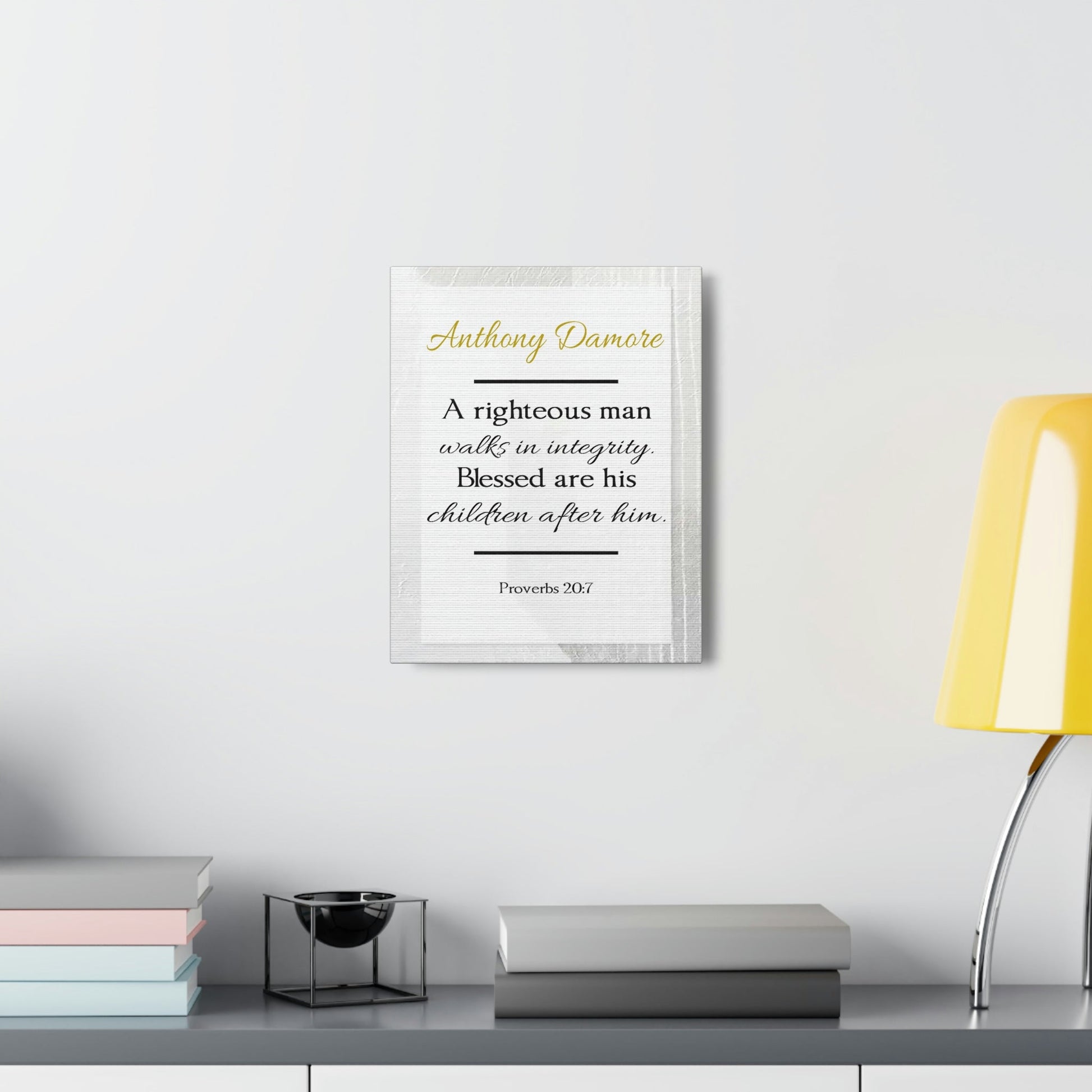 Scripture Walls Personalized A Righteous Man Proverbs 20:7 Bible Verse Canvas Christian Wall Art Ready to Hang Unframed-Express Your Love Gifts
