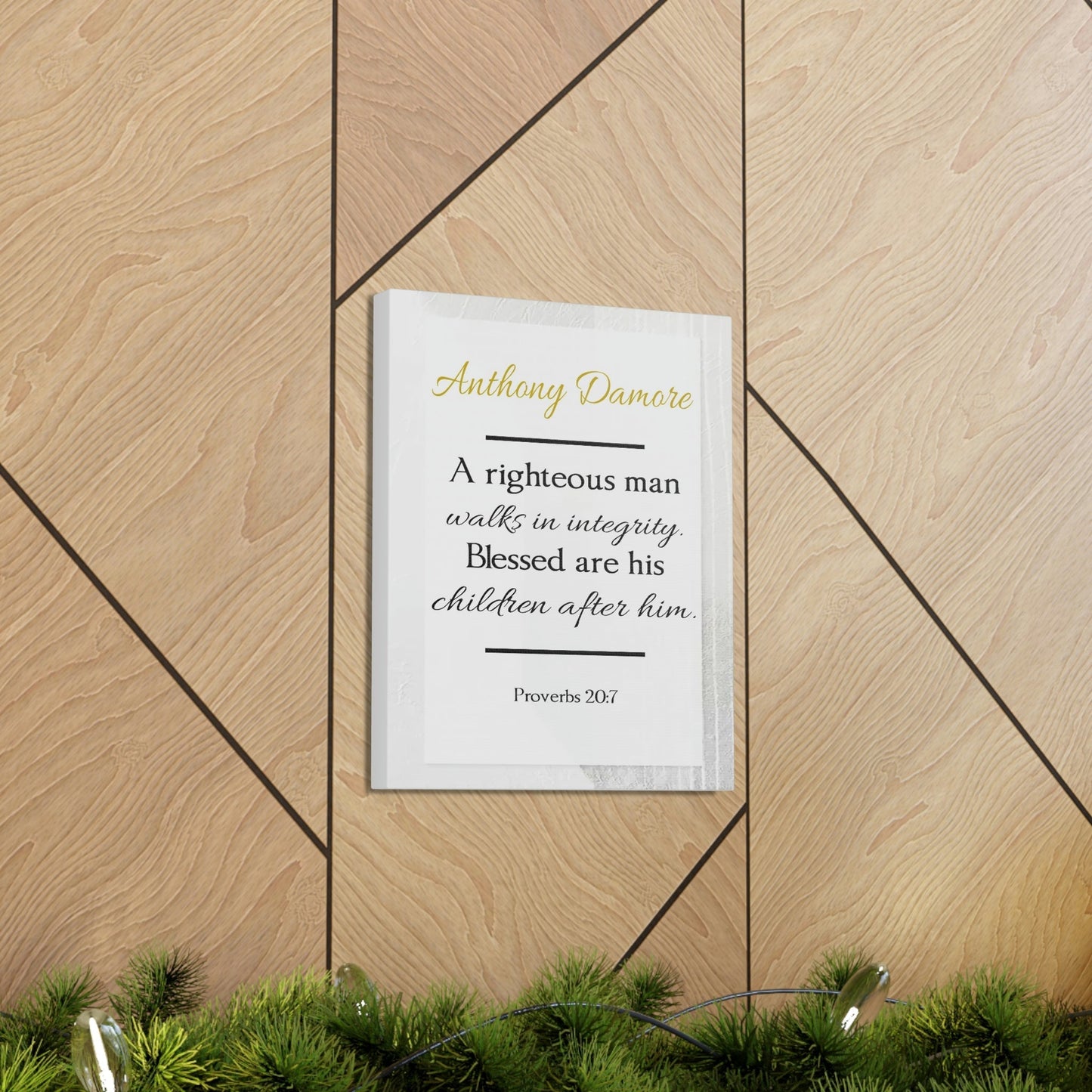 Scripture Walls Personalized A Righteous Man Proverbs 20:7 Bible Verse Canvas Christian Wall Art Ready to Hang Unframed-Express Your Love Gifts