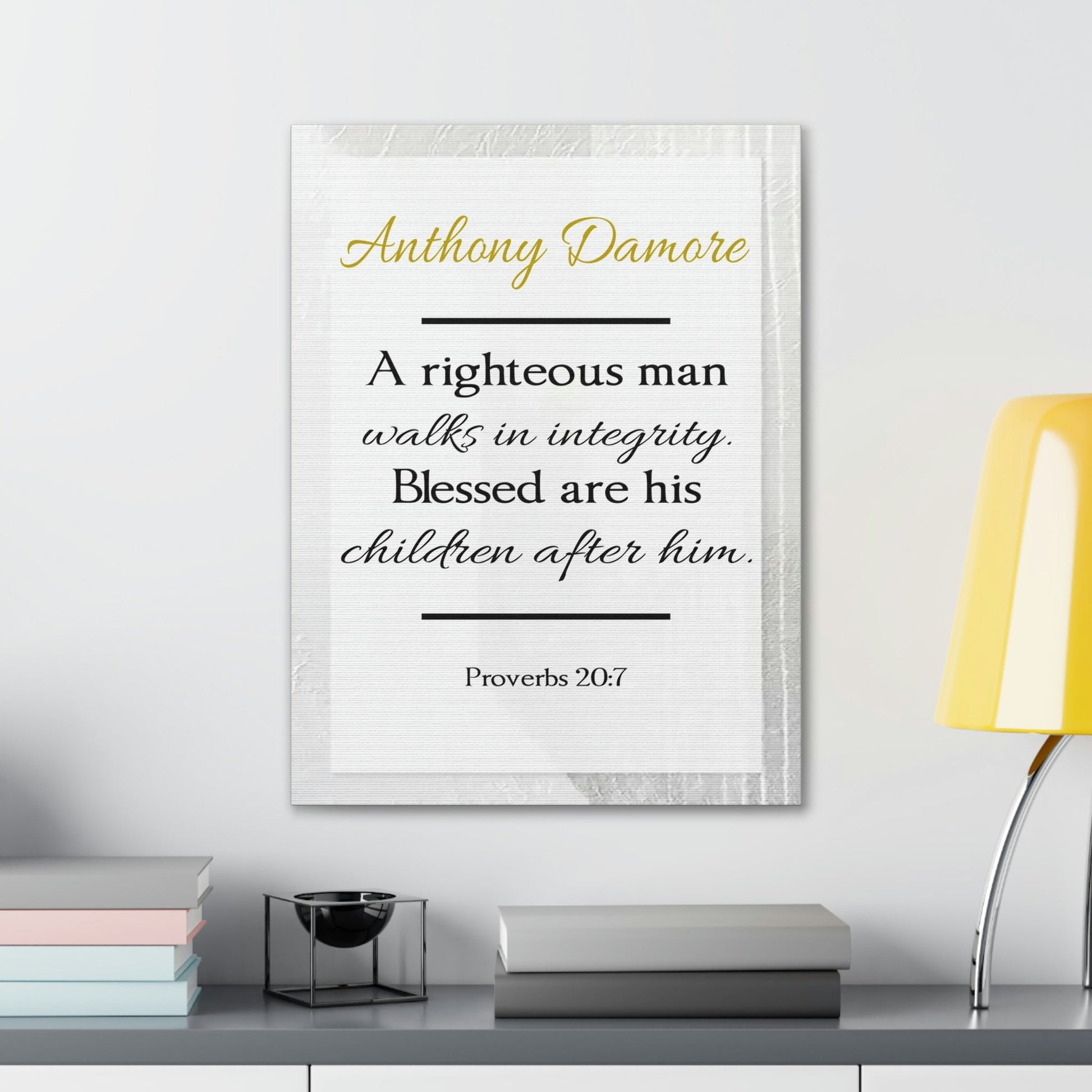 Scripture Walls Personalized A Righteous Man Proverbs 20:7 Bible Verse Canvas Christian Wall Art Ready to Hang Unframed-Express Your Love Gifts
