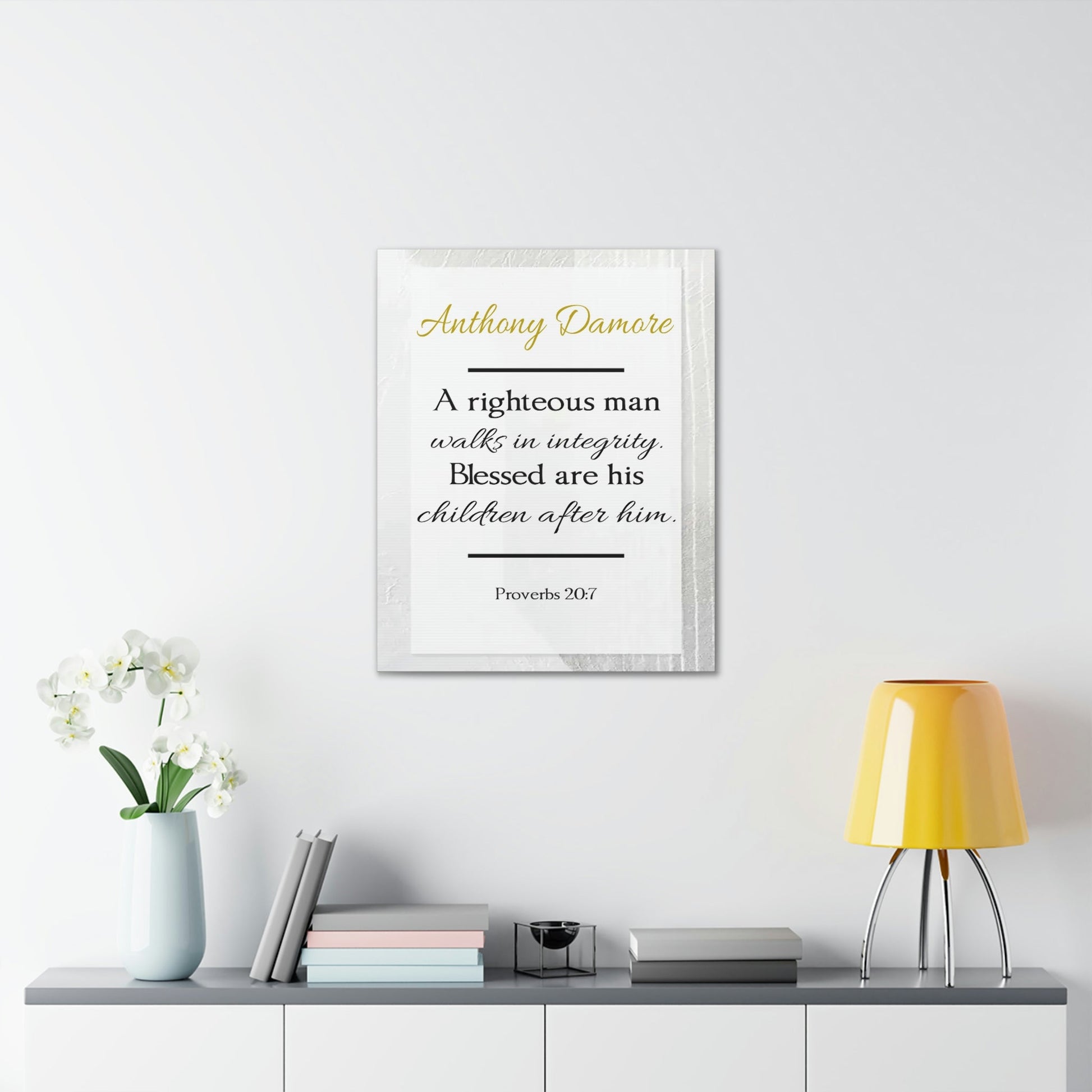 Scripture Walls Personalized A Righteous Man Proverbs 20:7 Bible Verse Canvas Christian Wall Art Ready to Hang Unframed-Express Your Love Gifts